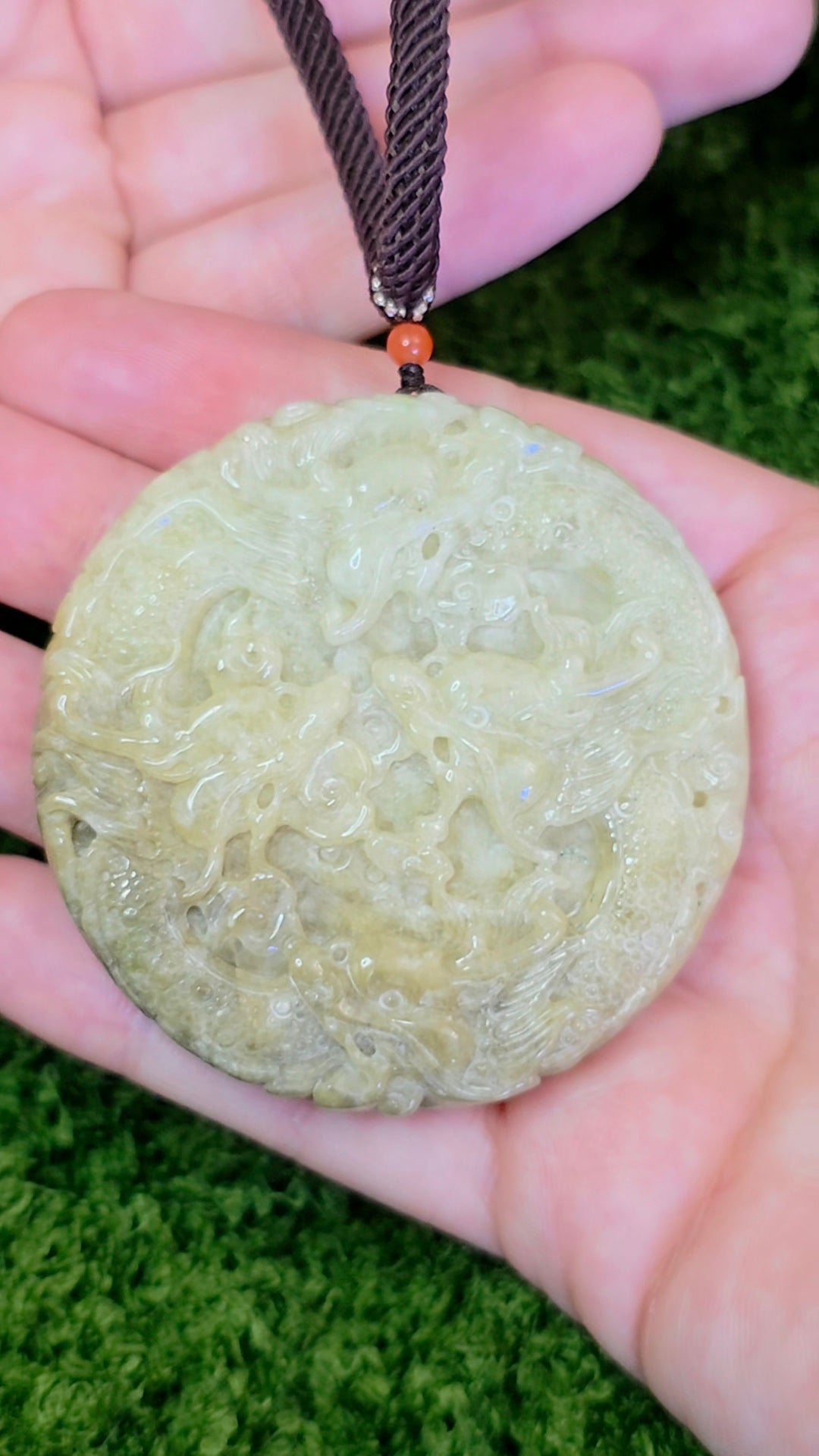 Green Jadeite Dragon Pendant Necklace