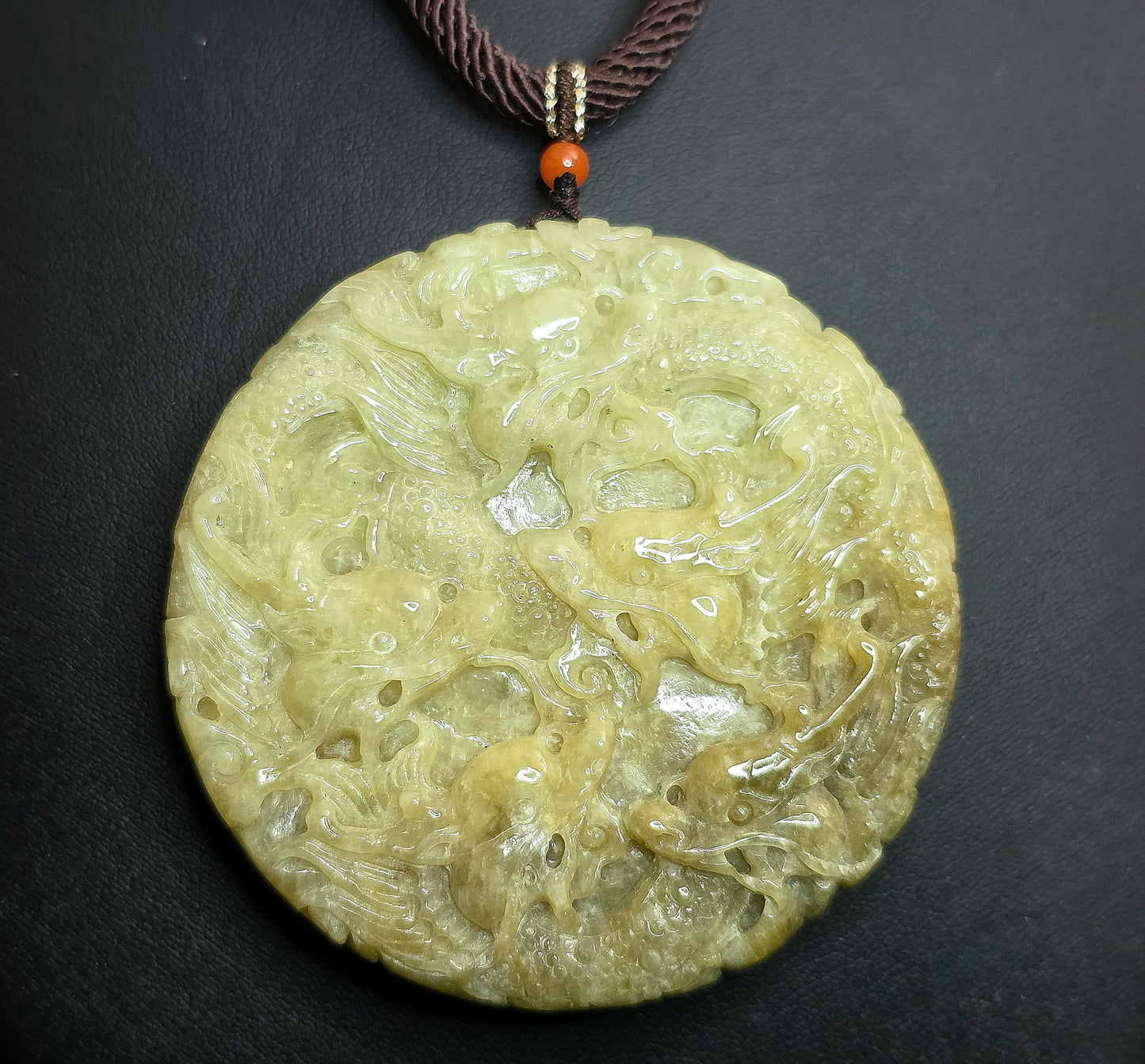 Green Jadeite Dragon Pendant Necklace