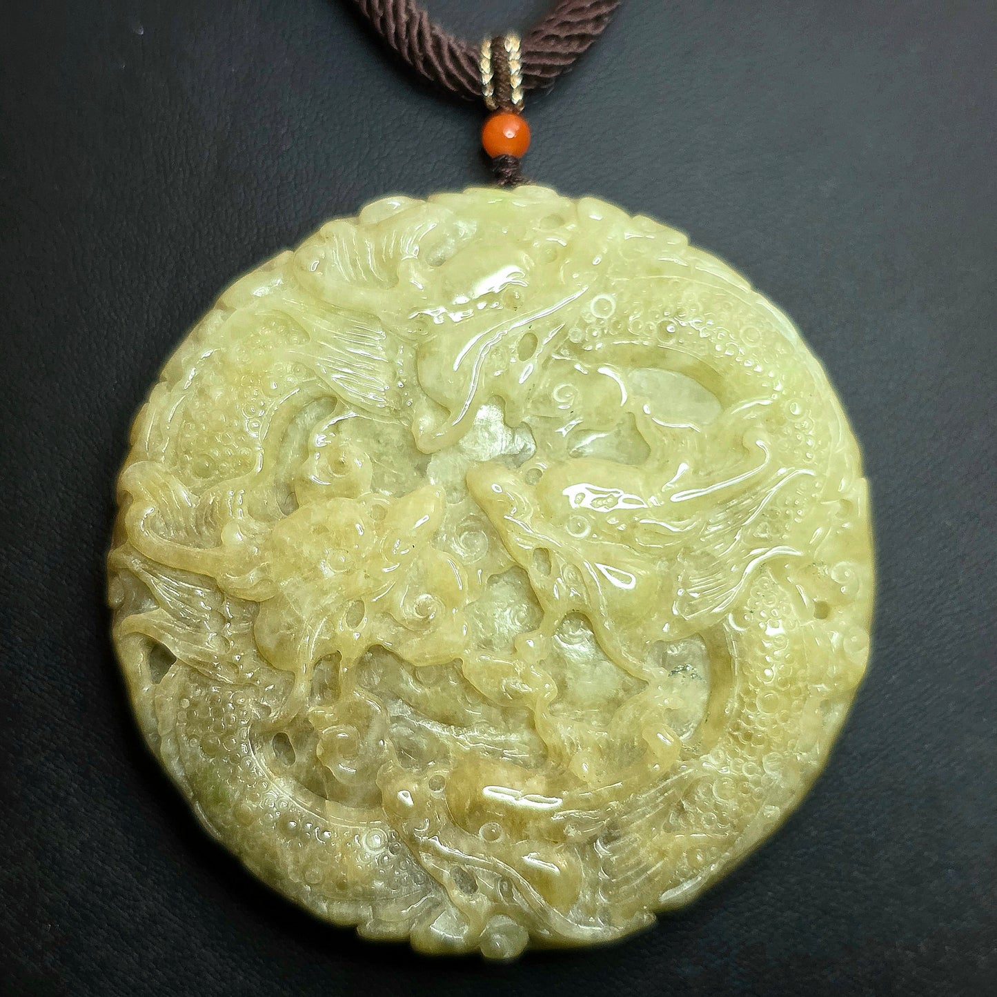 Green Jadeite Dragon Pendant Necklace