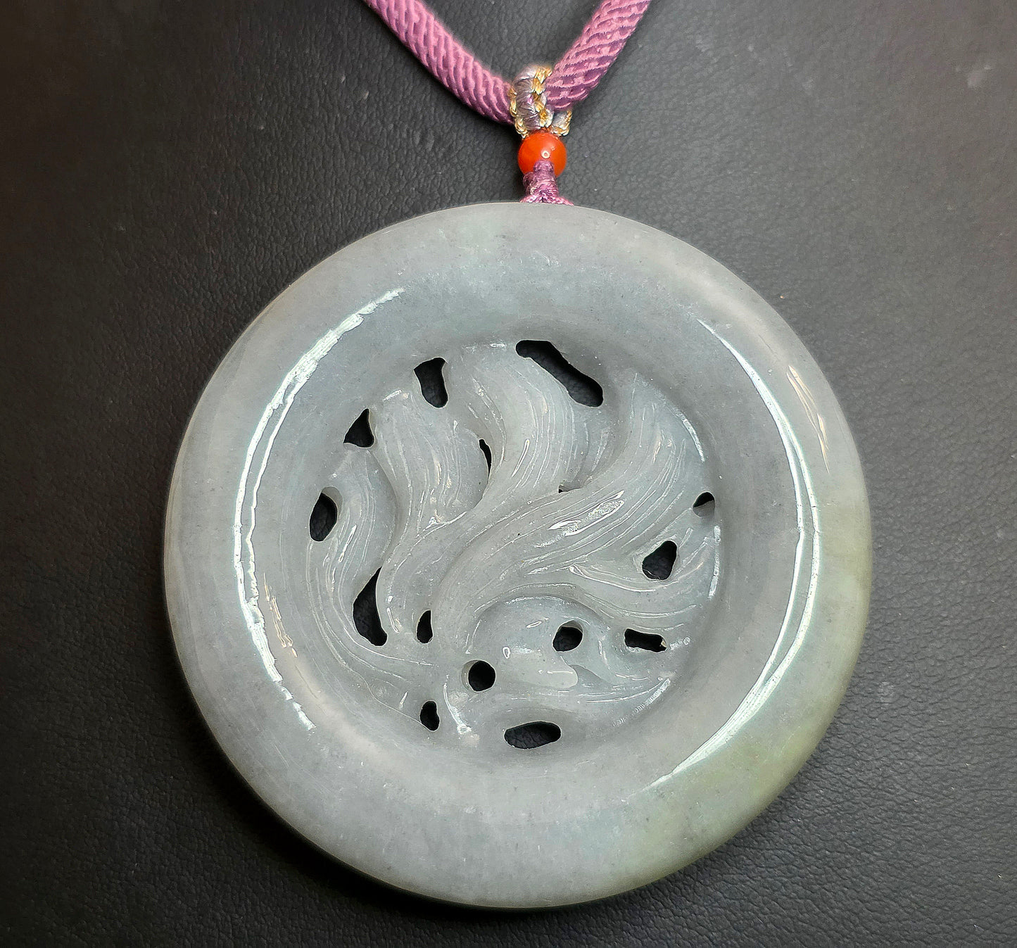 Lavender Jadeite Nine Tail Fox Pendant Necklace