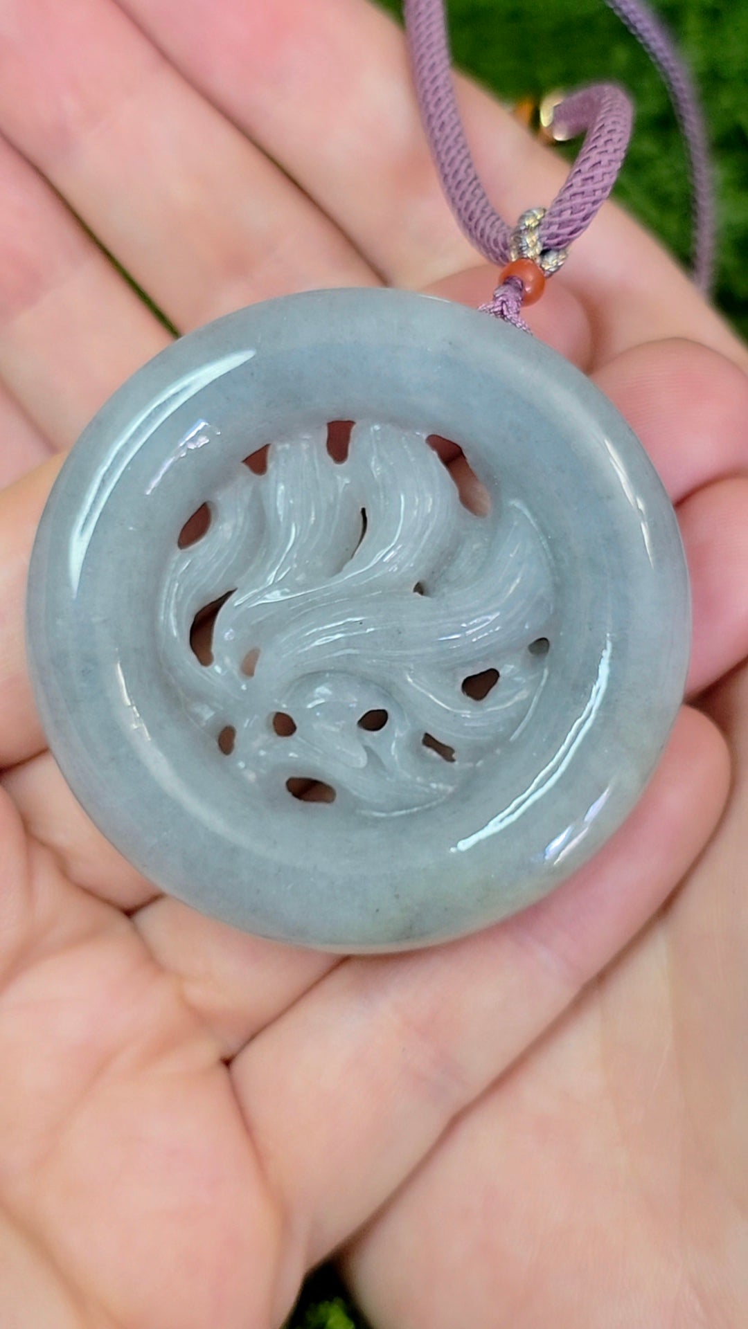Lavender Jadeite Nine Tail Fox Pendant Necklace