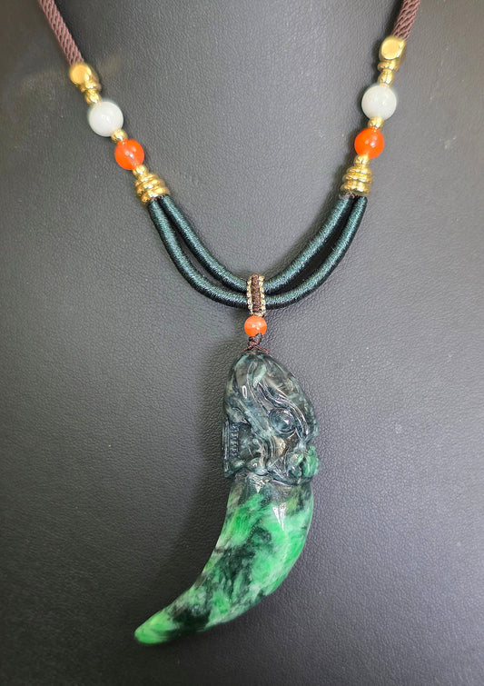 Green Jadeite Dragon Tooth Pendant Necklace