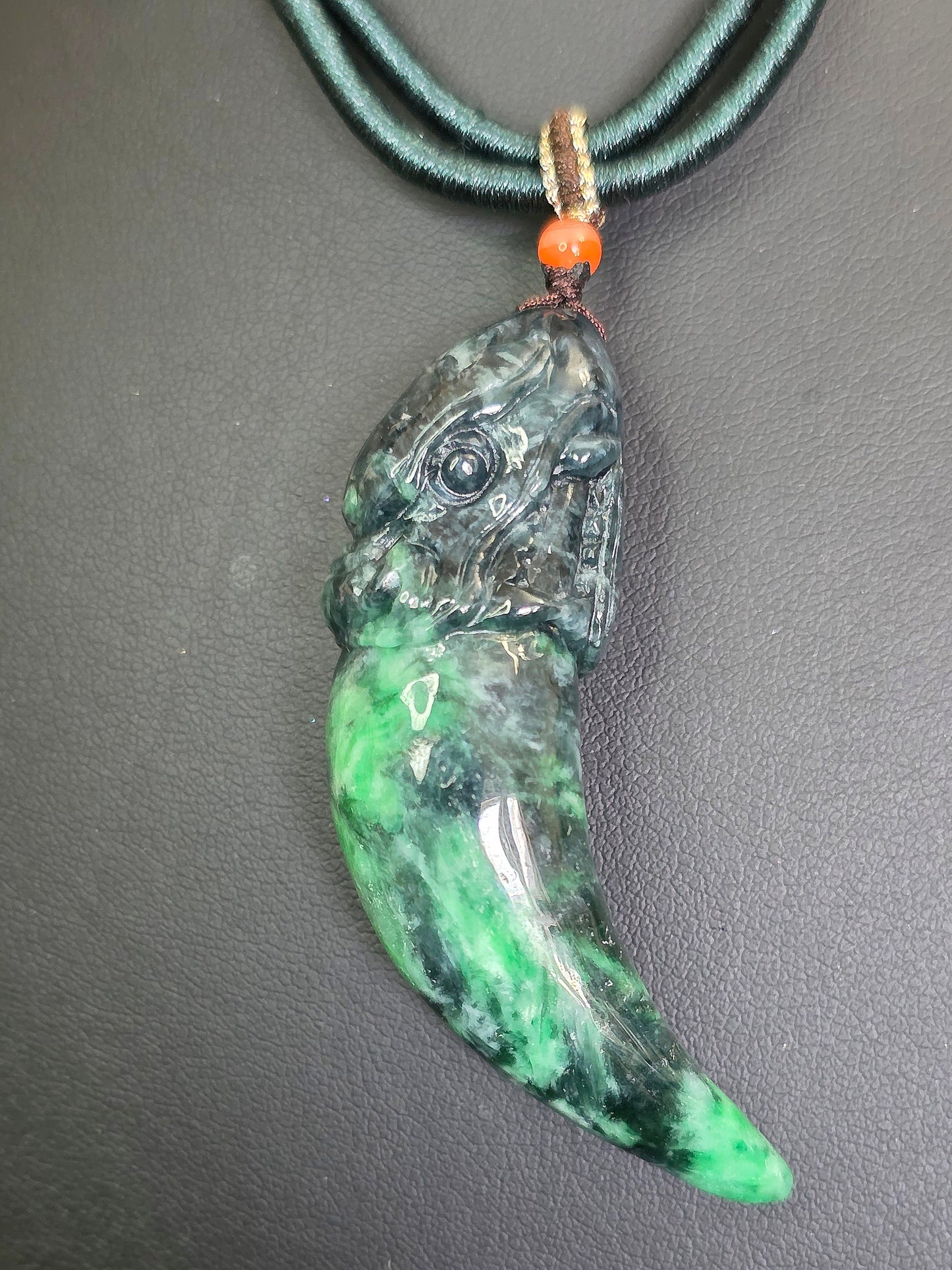 Green Jadeite Dragon Tooth Pendant Necklace