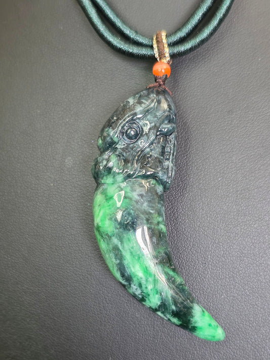 Green Jadeite Dragon Tooth Pendant Necklace