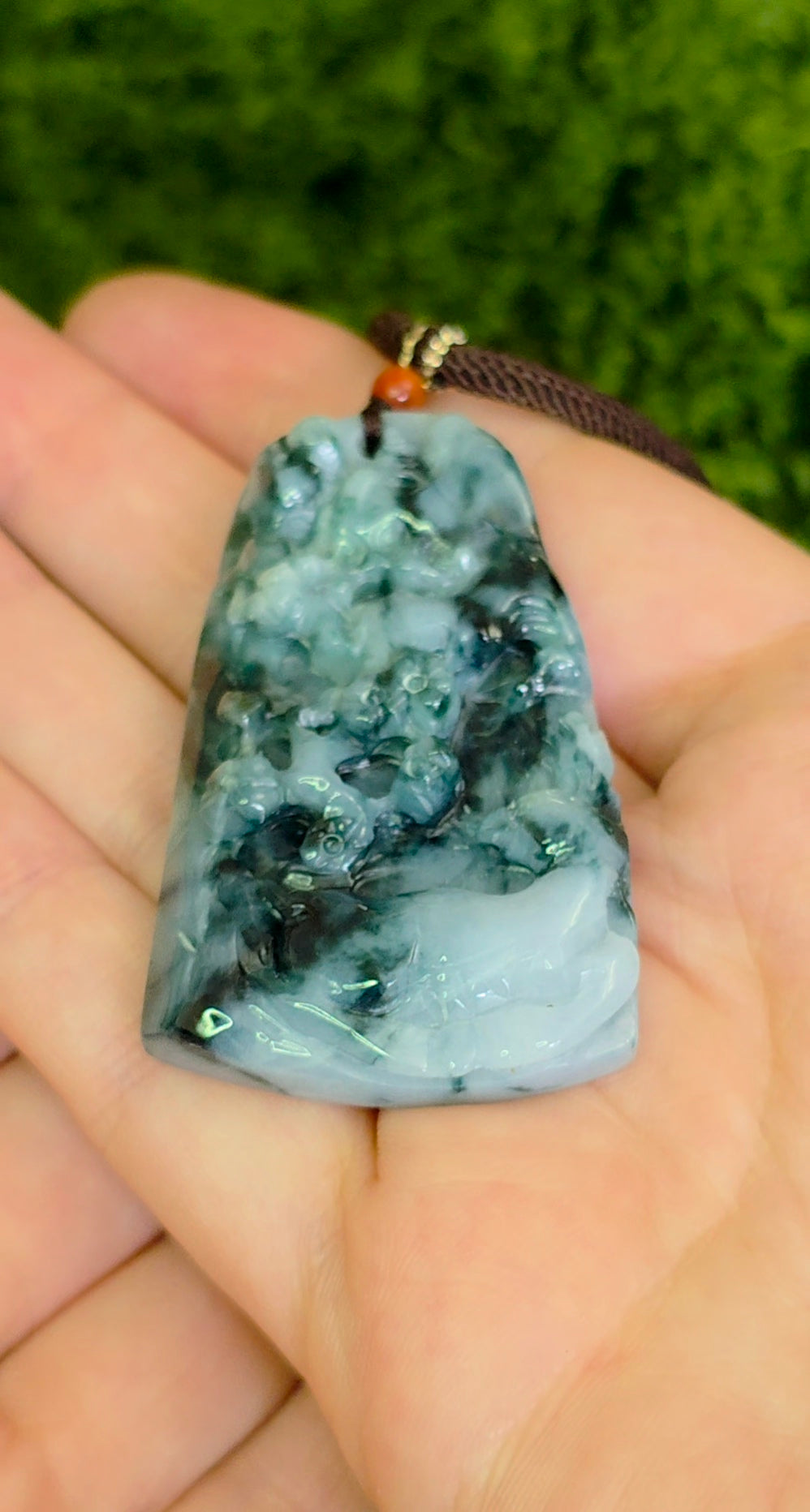 Green and White Jadeite Nature Motif Pendant Necklace