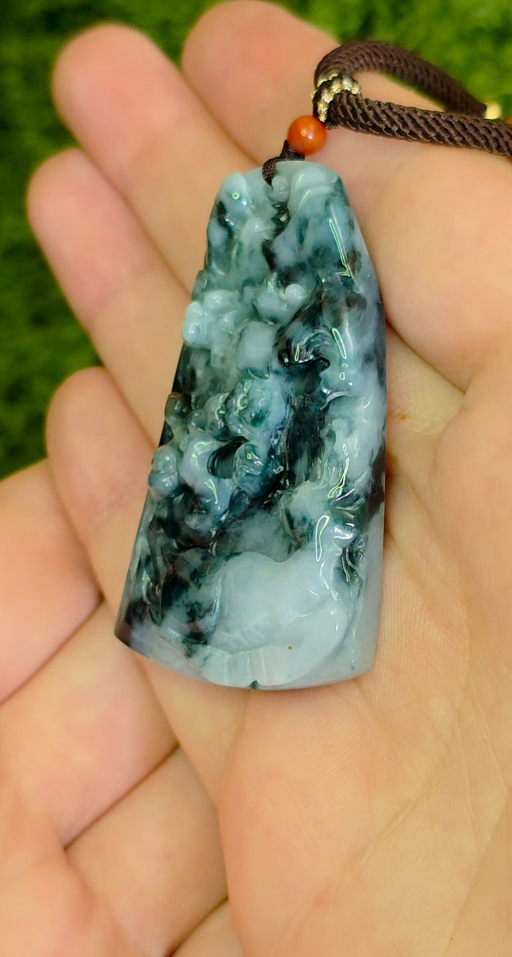 Green and White Jadeite Nature Motif Pendant Necklace