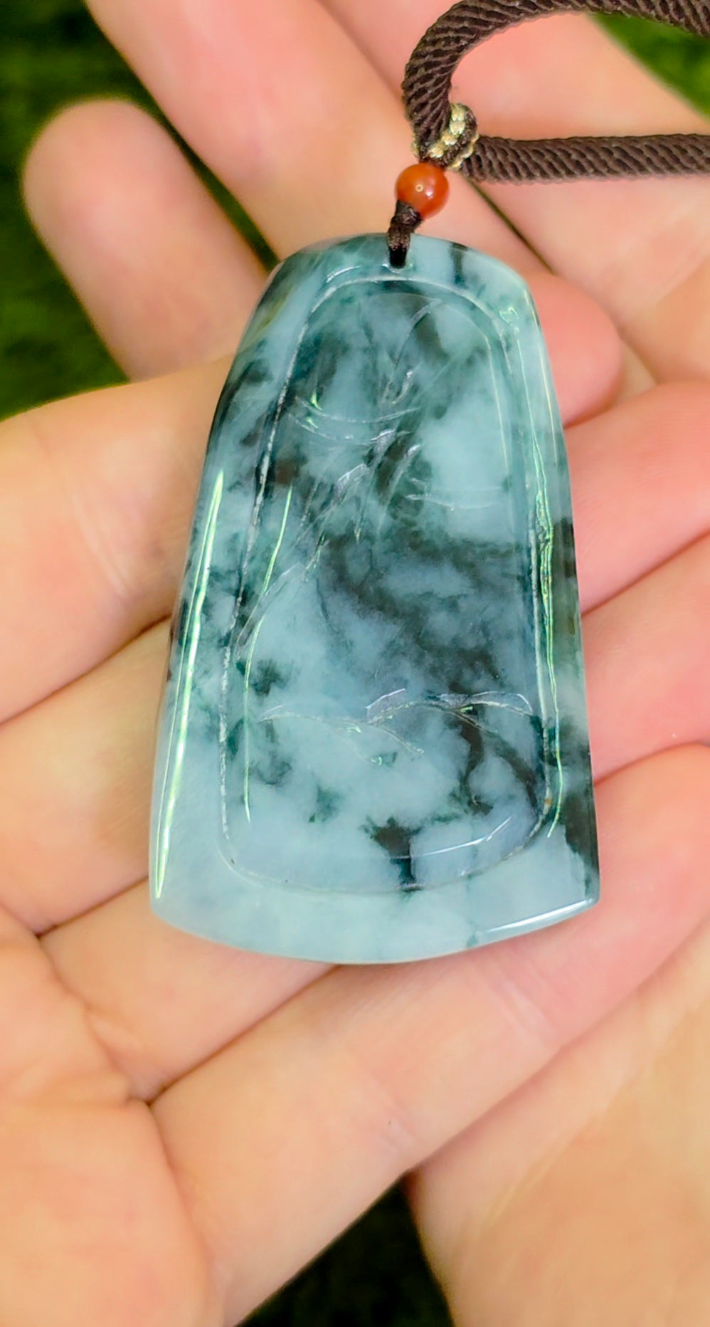 Green and White Jadeite Nature Motif Pendant Necklace