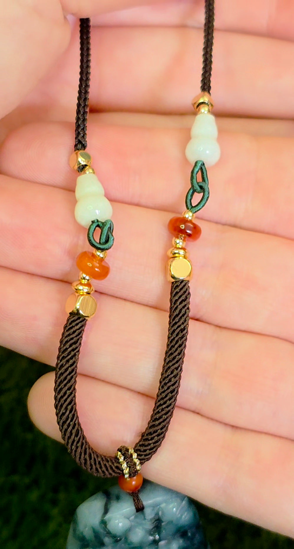Green and White Jadeite Nature Motif Pendant Necklace