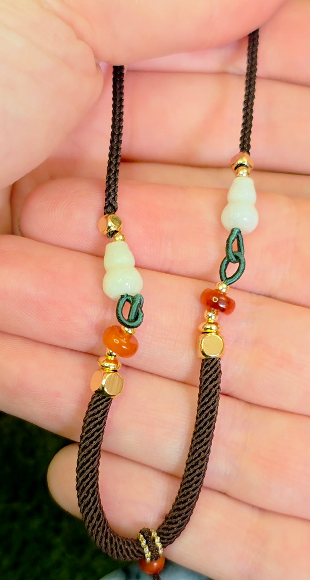 Green and White Jadeite Nature Motif Pendant Necklace