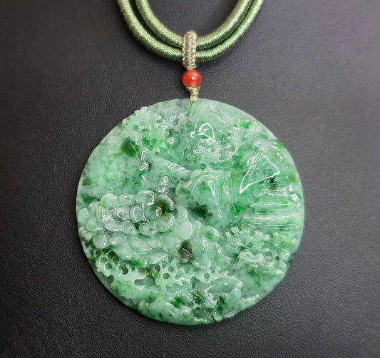 Green Jadeite Nature Motif Pendant Necklace