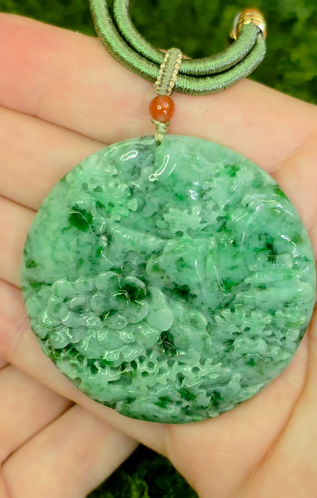 Green Jadeite Nature Motif Pendant Necklace
