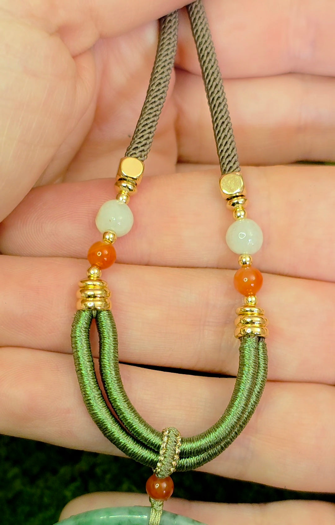 Green Jadeite Nature Motif Pendant Necklace
