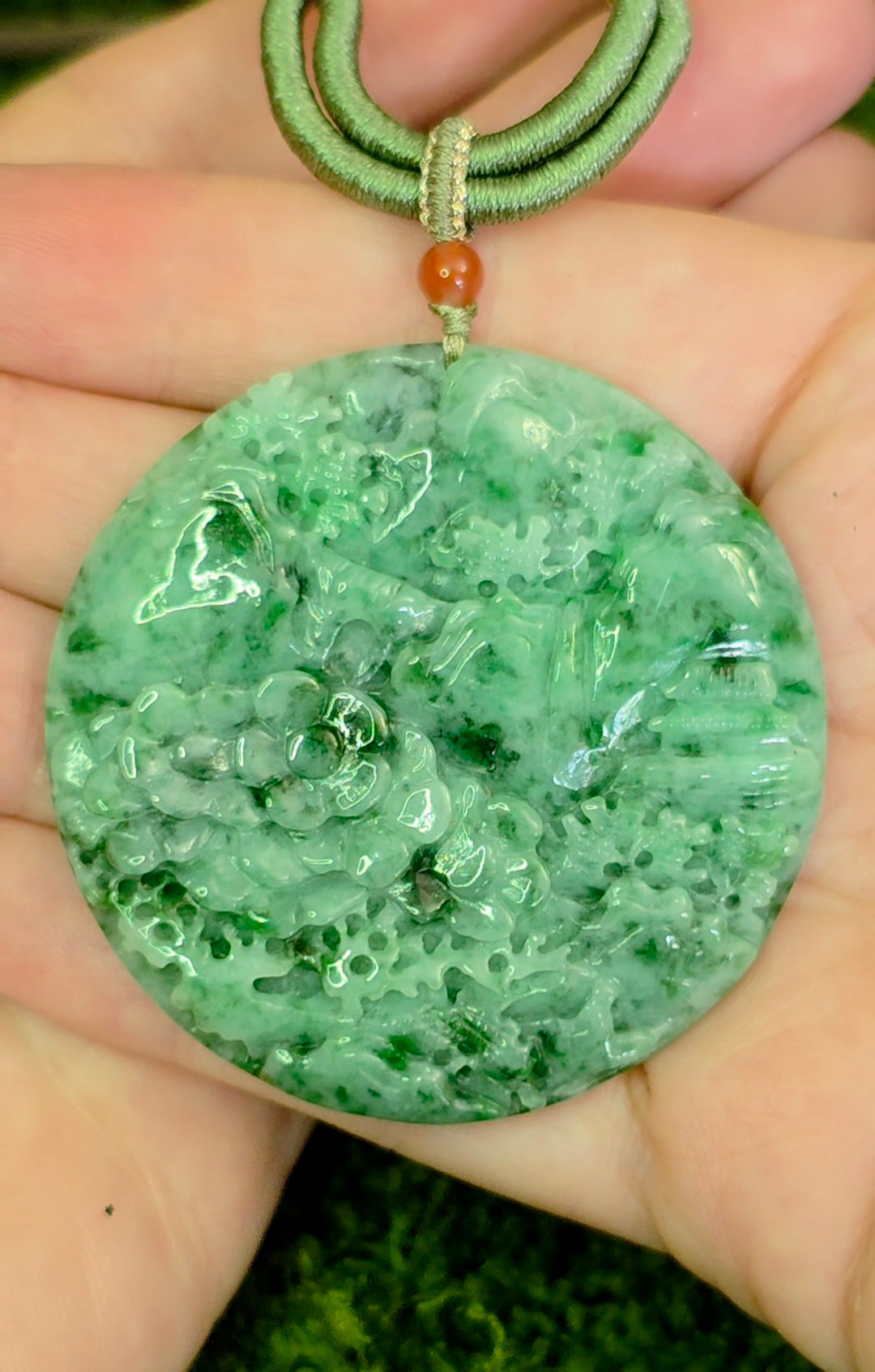 Green Jadeite Nature Motif Pendant Necklace