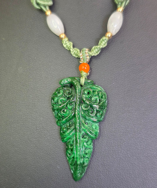 Green Jadeite Leaf Pendant Necklace