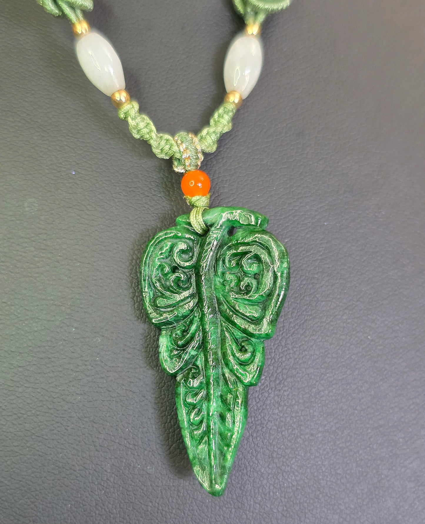 Green Jadeite Leaf Pendant Necklace