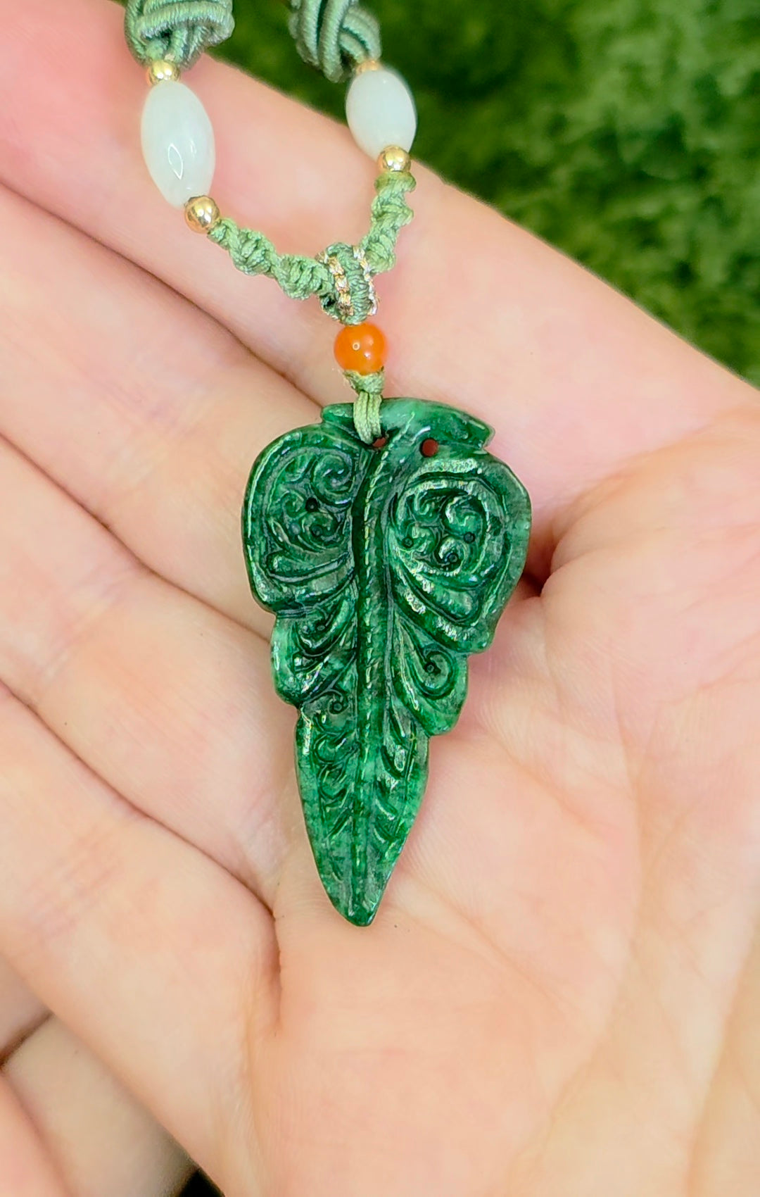 Green Jadeite Leaf Pendant Necklace