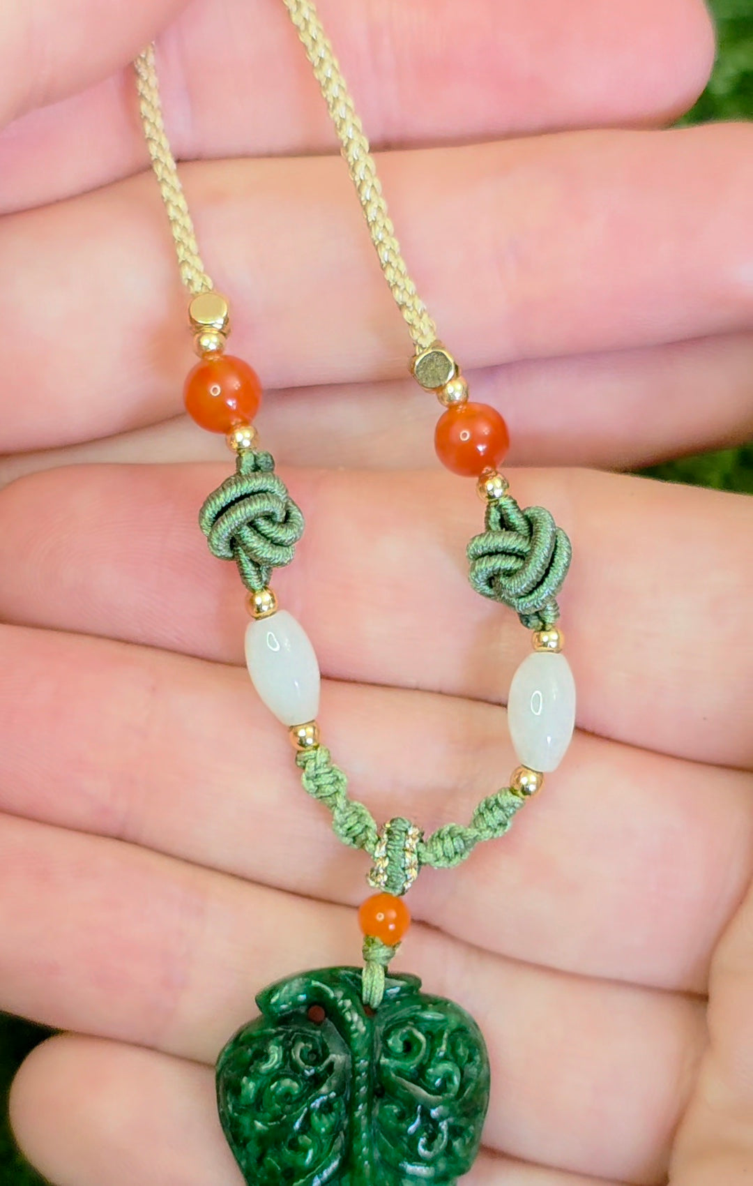 Green Jadeite Leaf Pendant Necklace