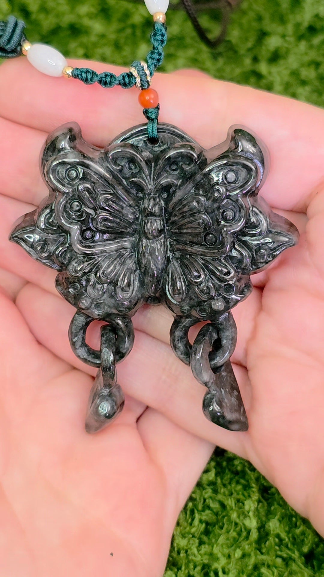 Black Jadeite Butterfly Pendant Necklace
