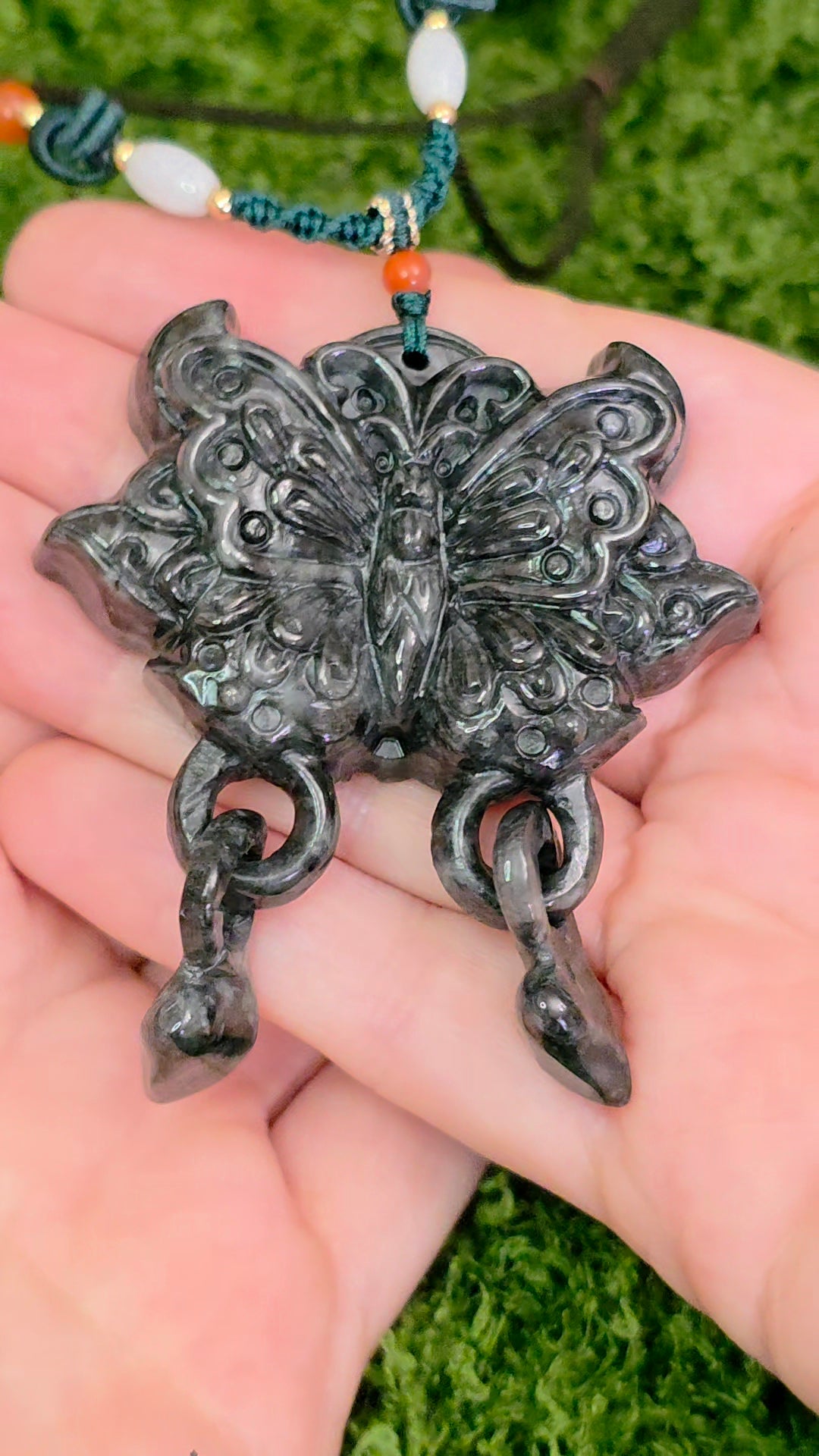 Black Jadeite Butterfly Pendant Necklace