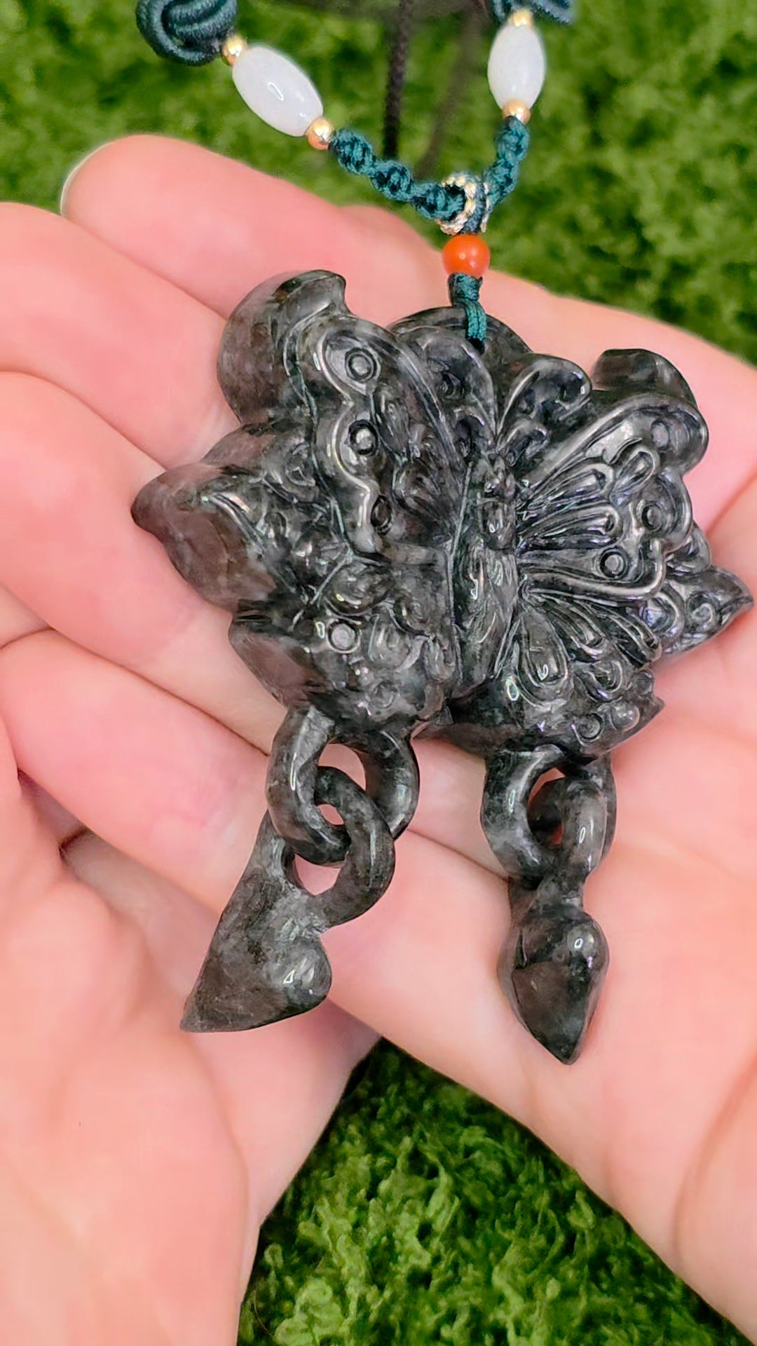 Black Jadeite Butterfly Pendant Necklace