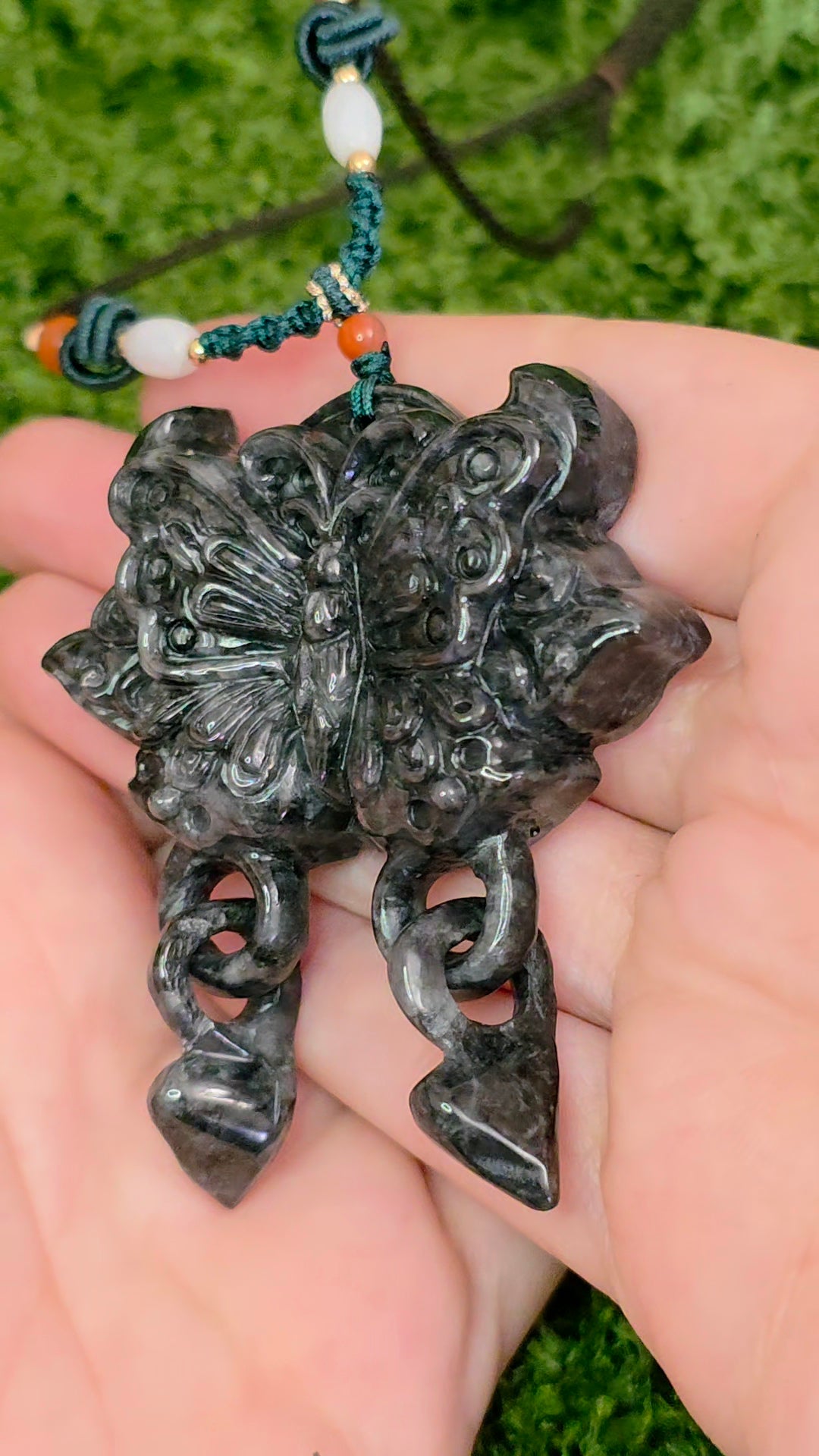 Black Jadeite Butterfly Pendant Necklace