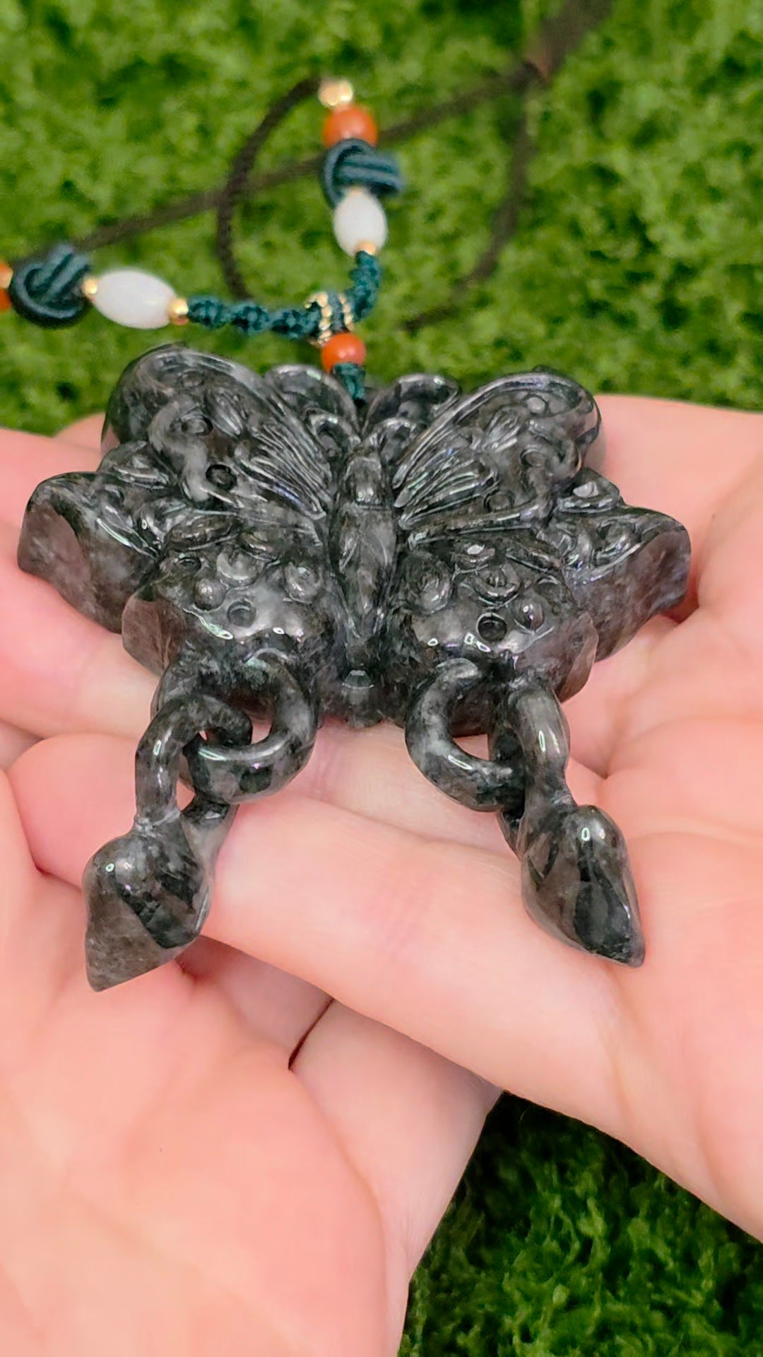 Black Jadeite Butterfly Pendant Necklace