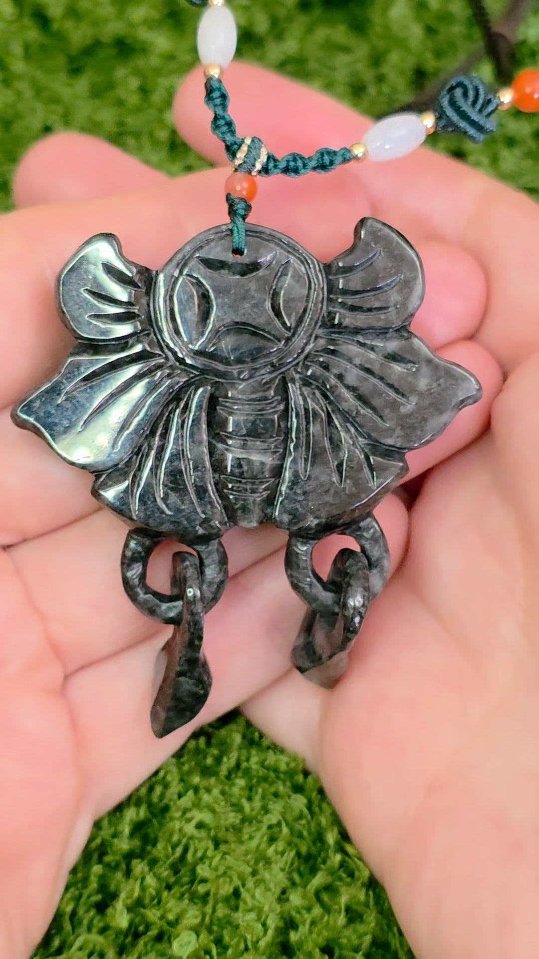 Black Jadeite Butterfly Pendant Necklace