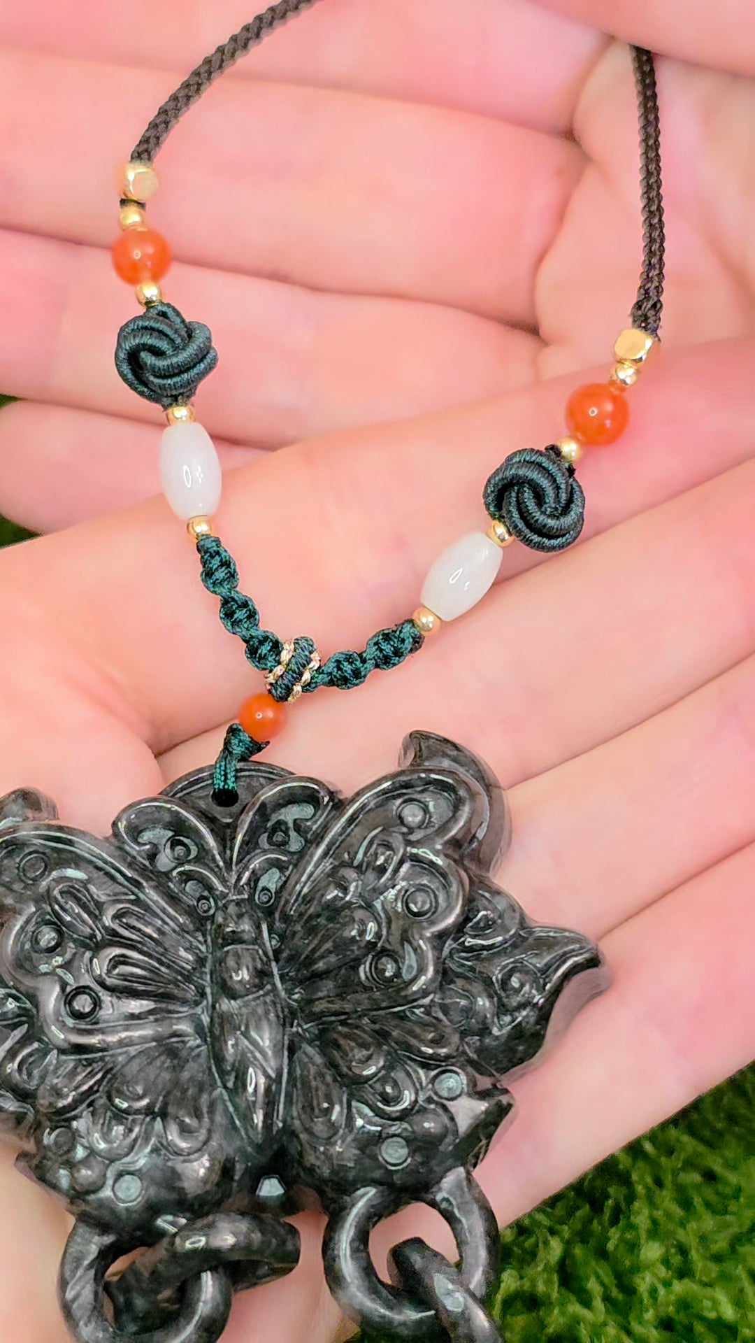 Black Jadeite Butterfly Pendant Necklace