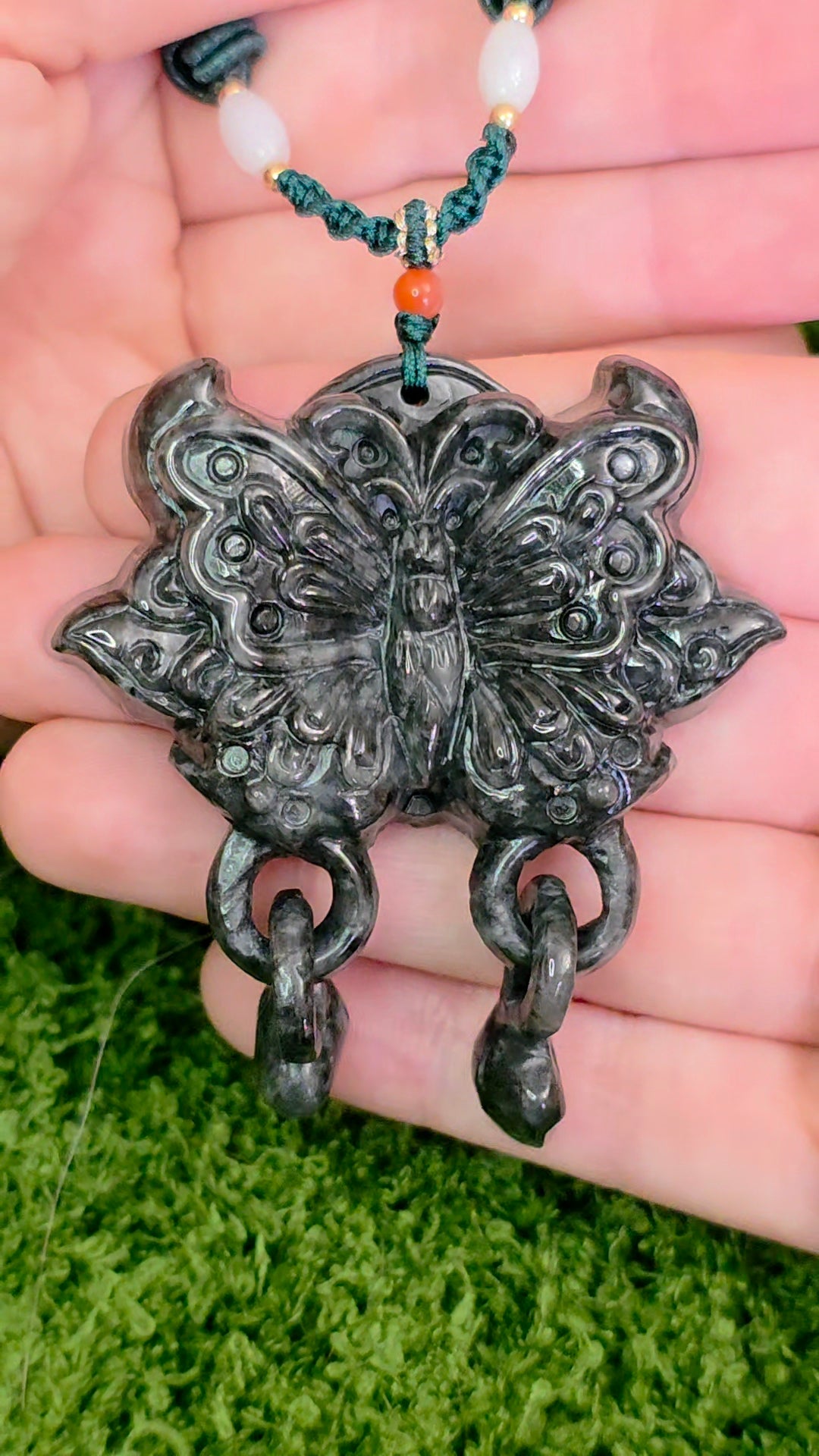 Black Jadeite Butterfly Pendant Necklace