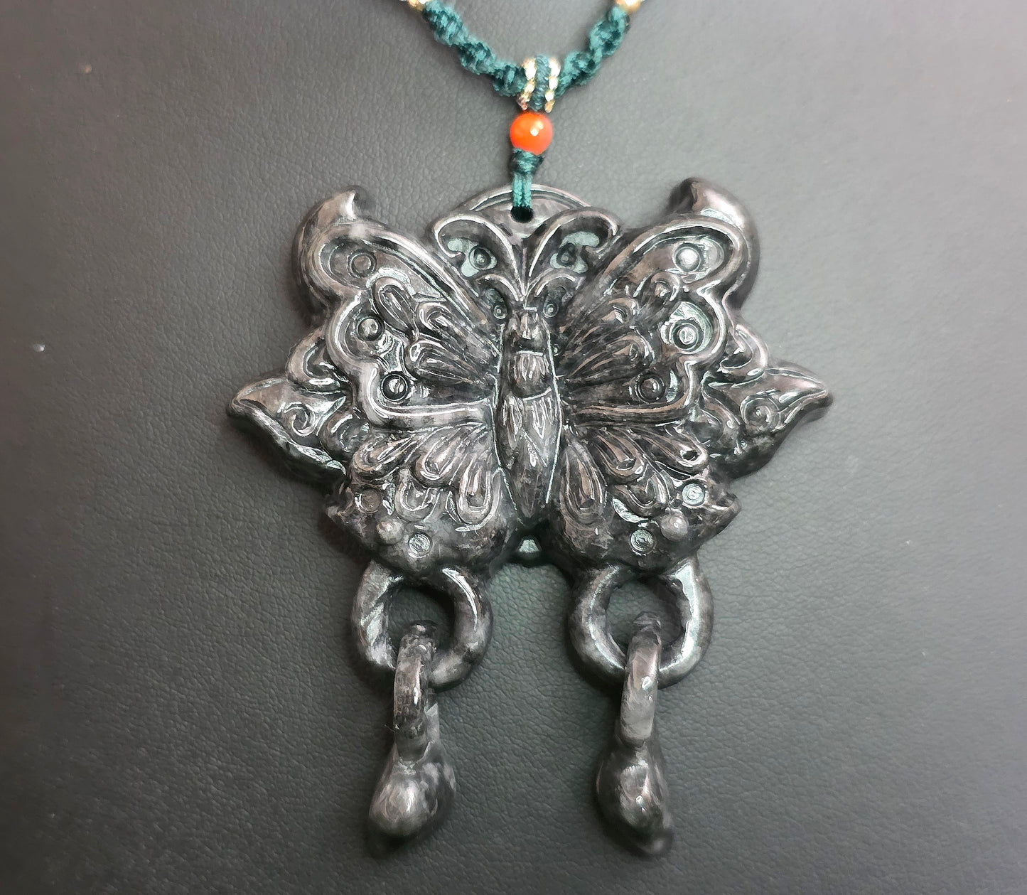 Black Jadeite Butterfly Pendant Necklace