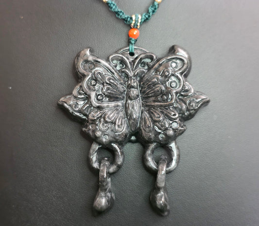 Black Jadeite Butterfly Pendant Necklace