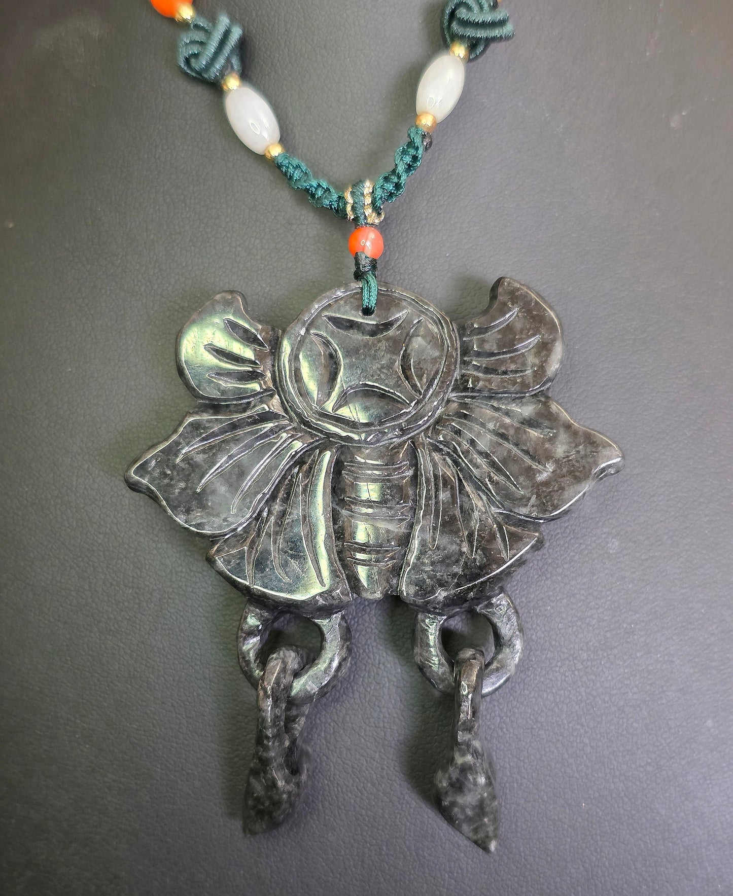 Black Jadeite Butterfly Pendant Necklace