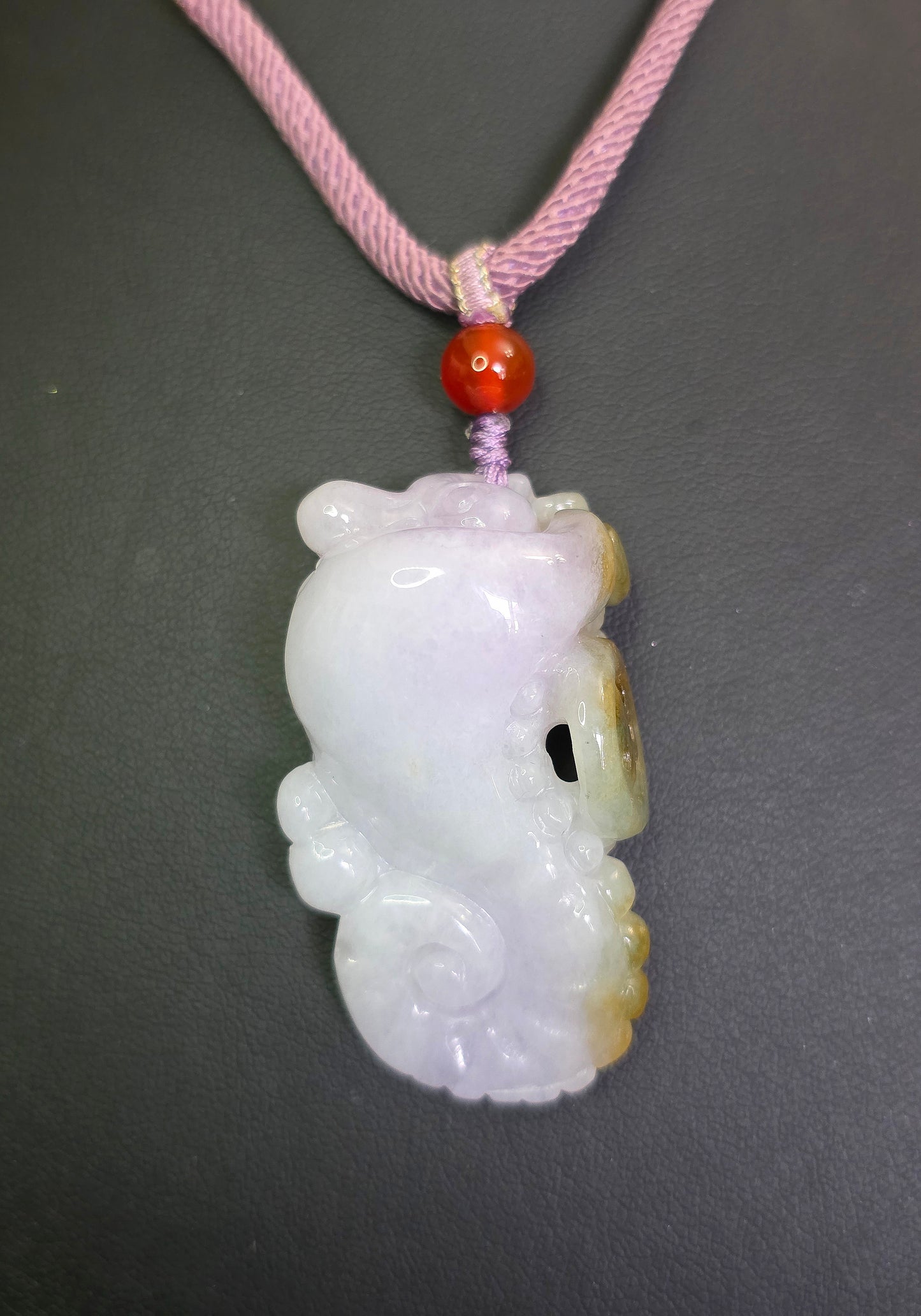 Lavender and Green Jadeite Seahorse Pendant Necklace