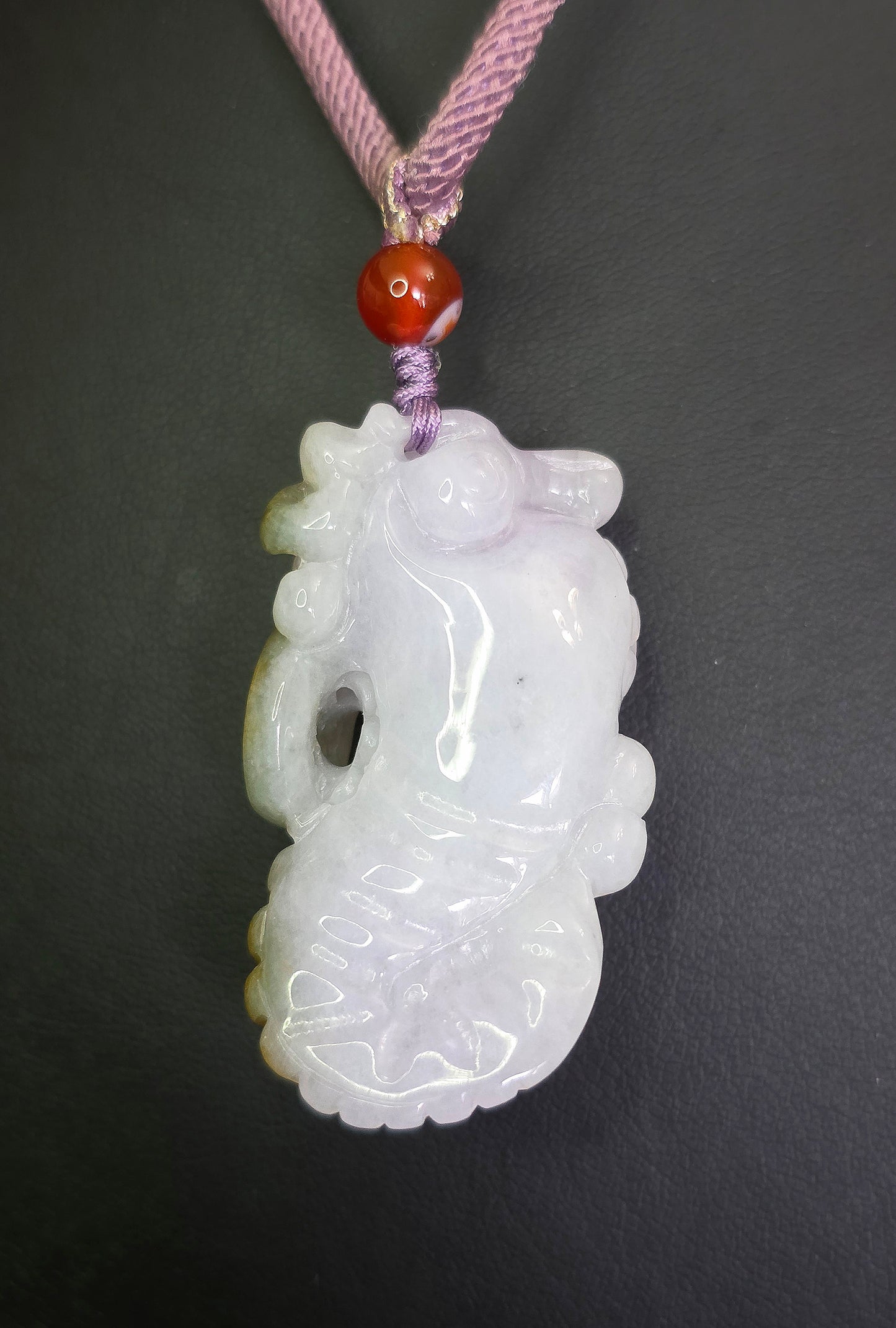 Lavender and Green Jadeite Seahorse Pendant Necklace