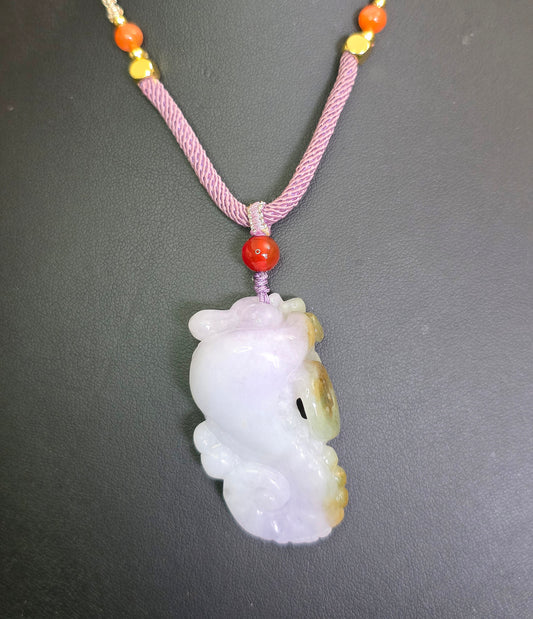 Lavender and Green Jadeite Seahorse Pendant Necklace