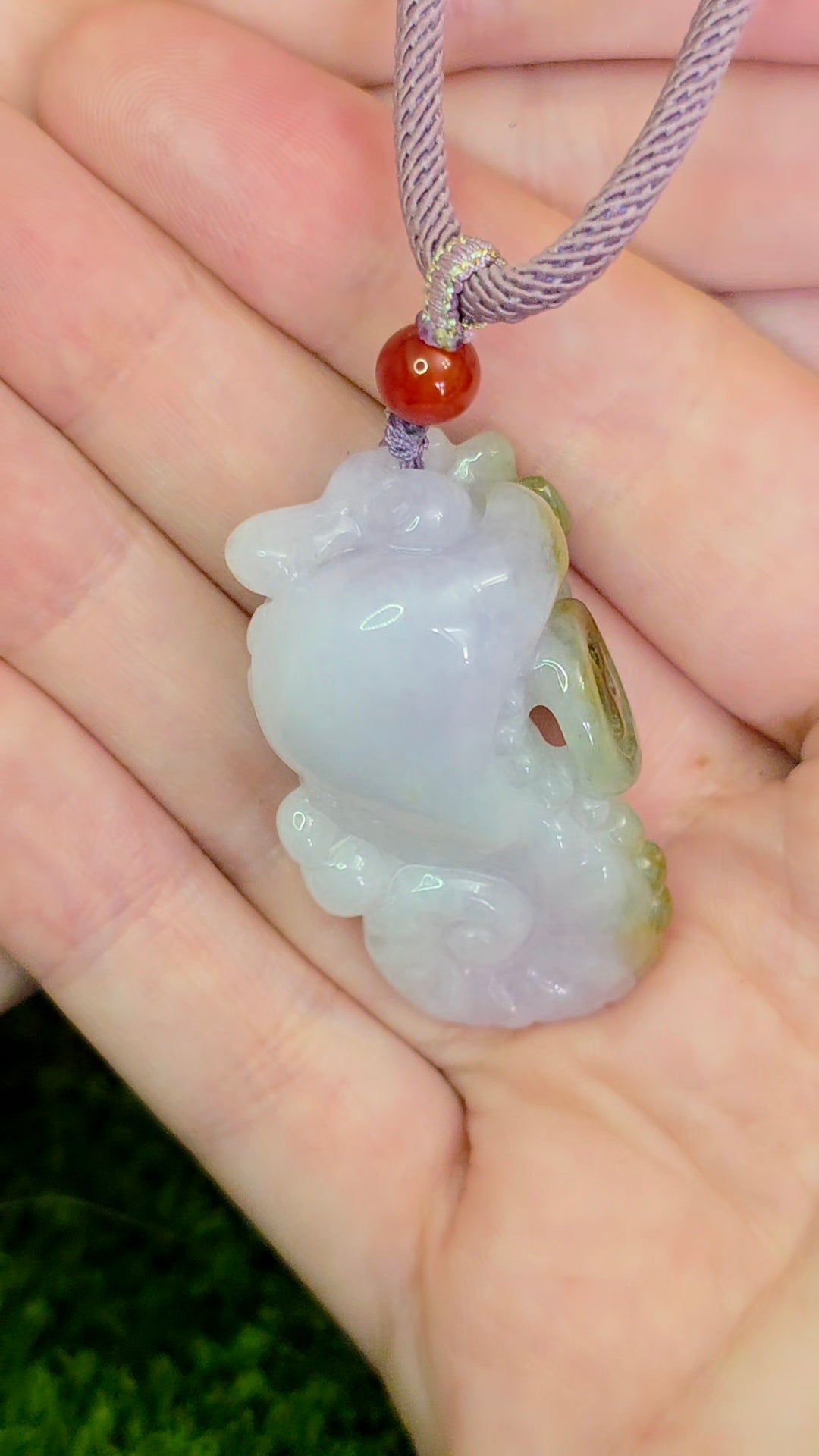 Lavender and Green Jadeite Seahorse Pendant Necklace