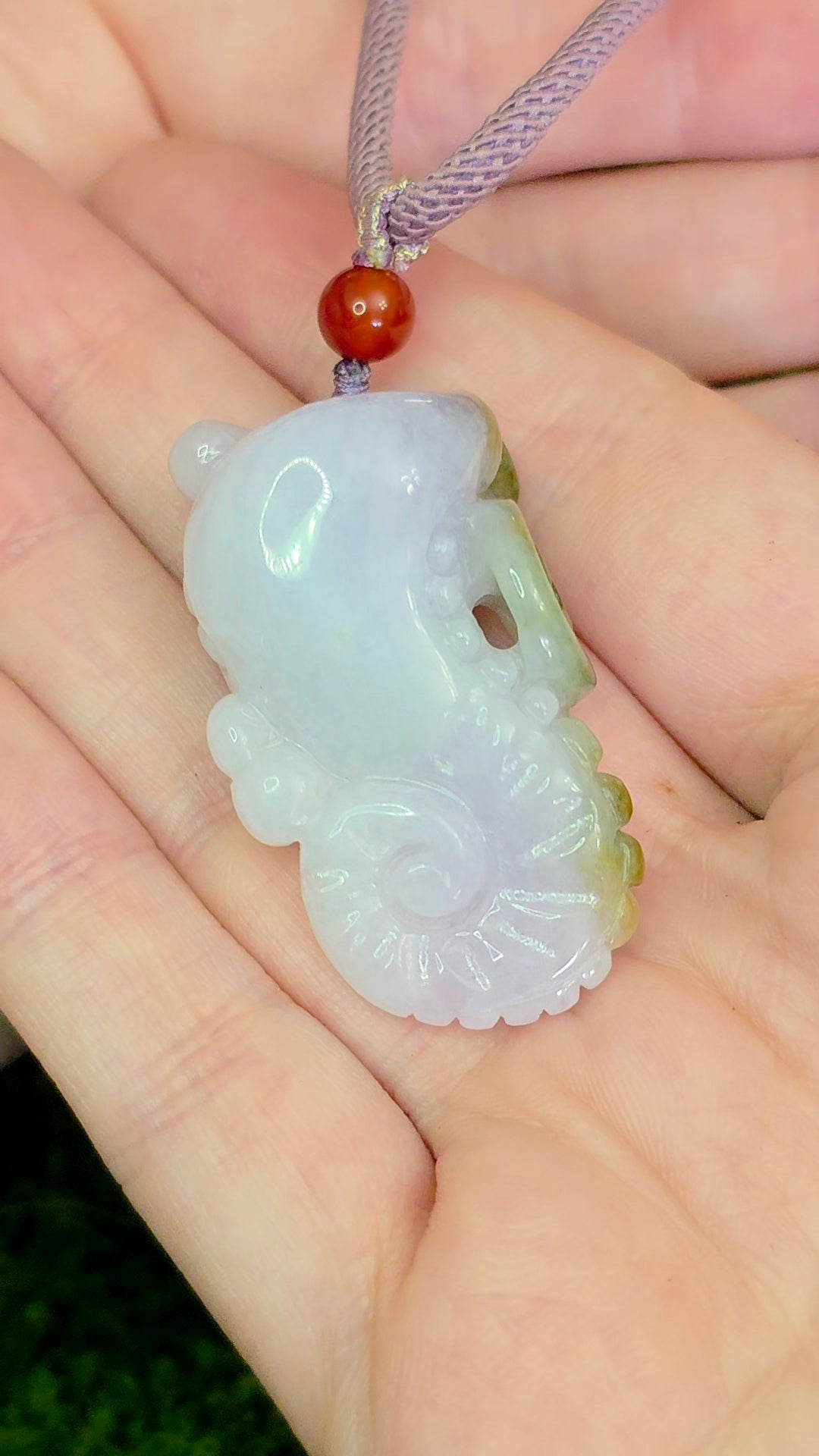 Lavender and Green Jadeite Seahorse Pendant Necklace