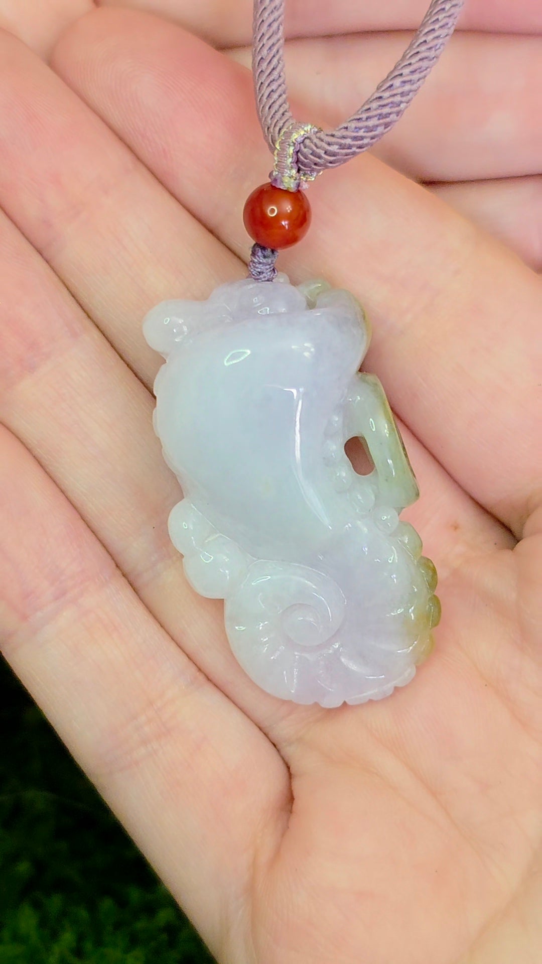 Lavender and Green Jadeite Seahorse Pendant Necklace