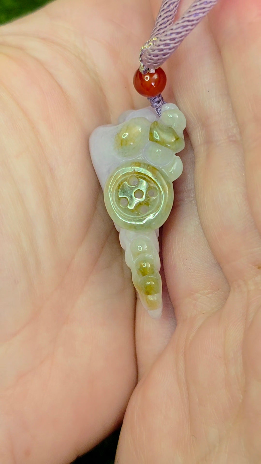Lavender and Green Jadeite Seahorse Pendant Necklace