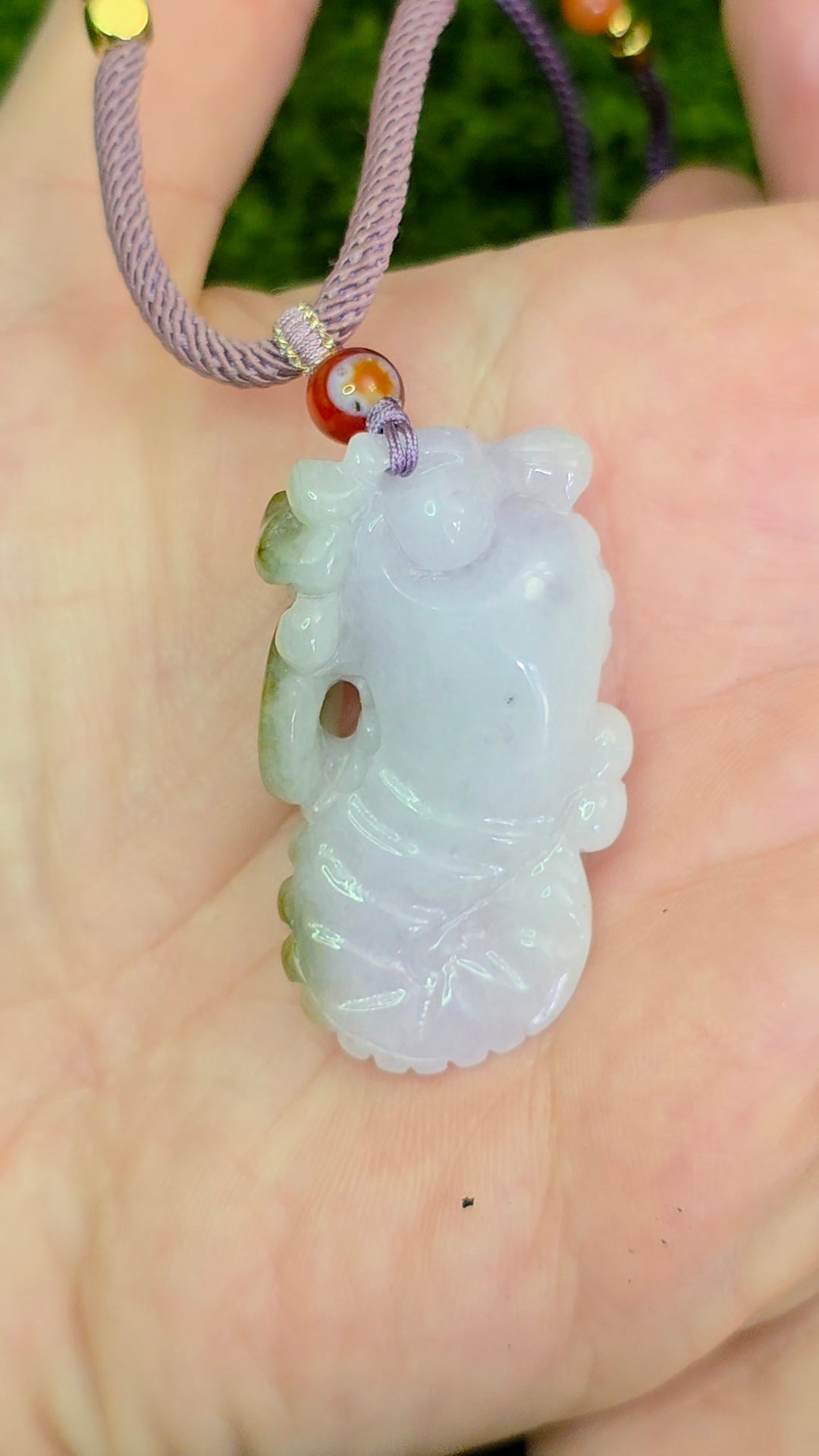 Lavender and Green Jadeite Seahorse Pendant Necklace