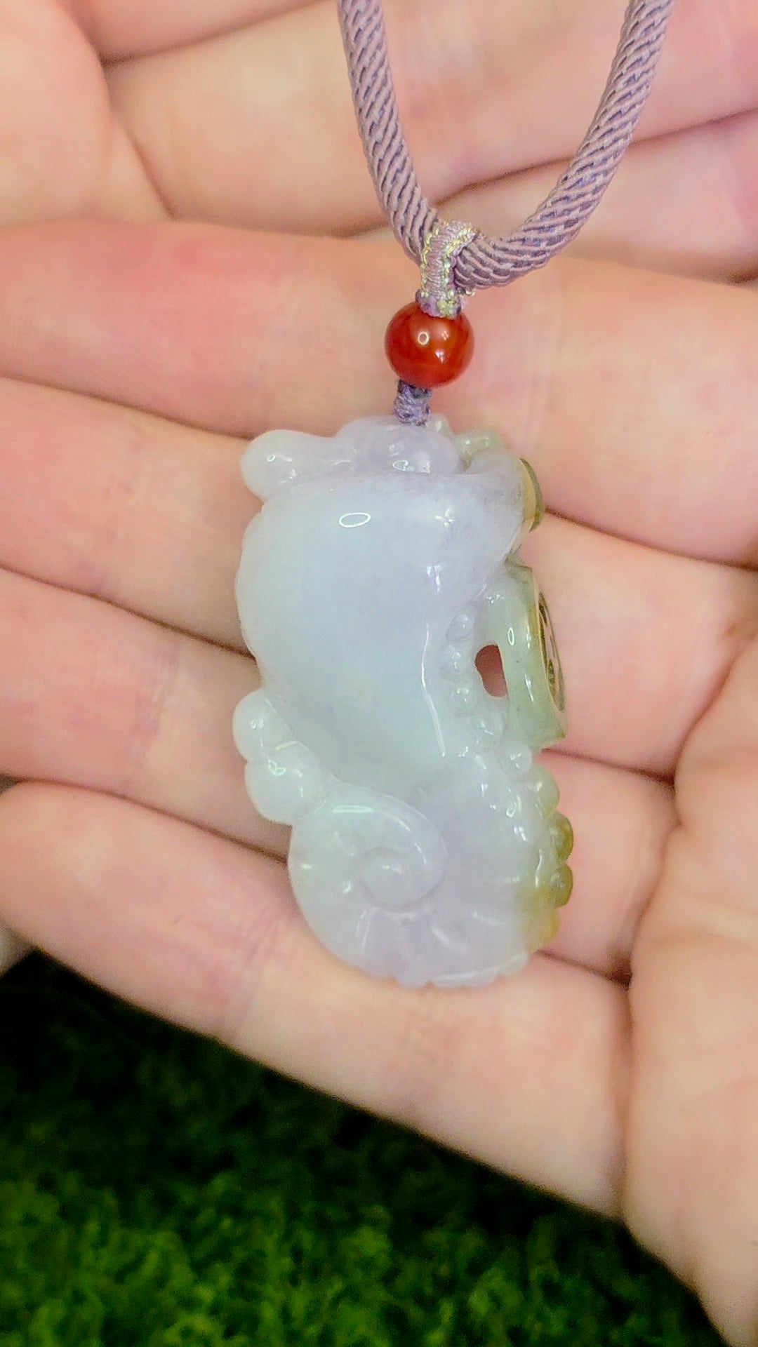 Lavender and Green Jadeite Seahorse Pendant Necklace