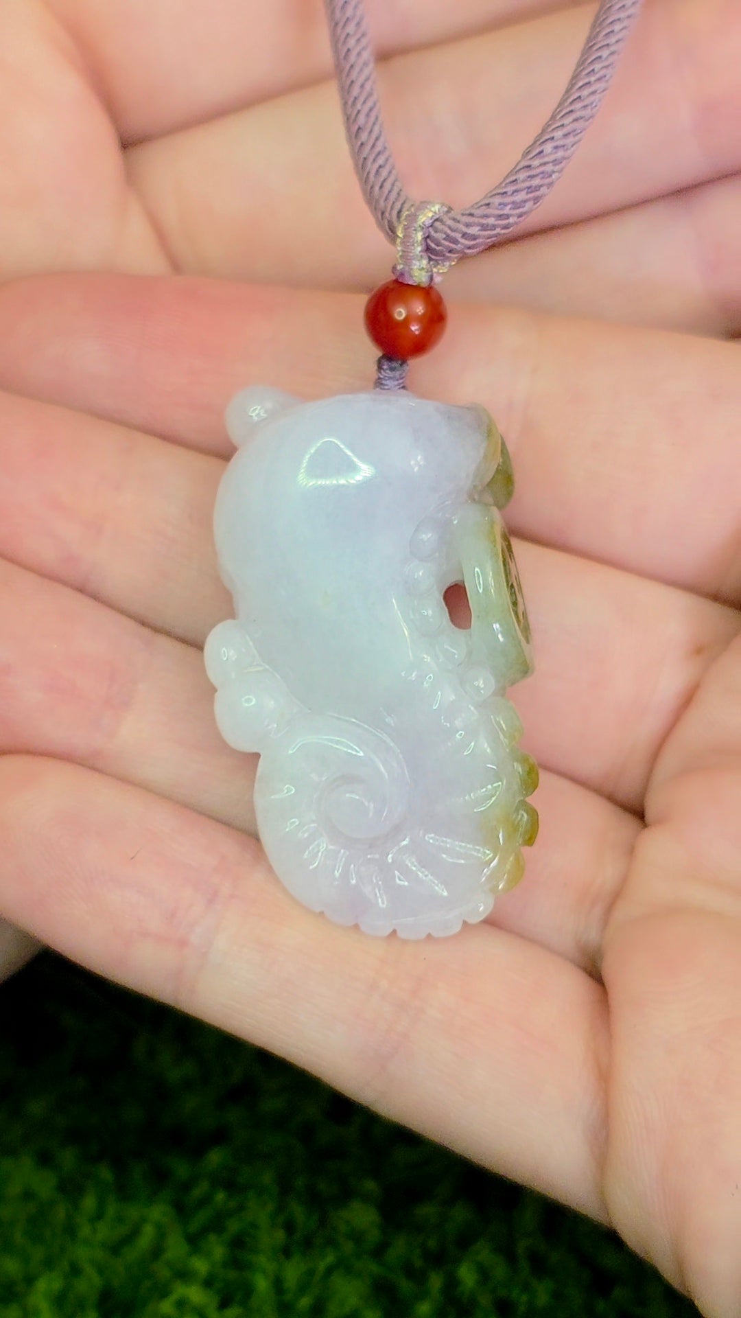 Lavender and Green Jadeite Seahorse Pendant Necklace