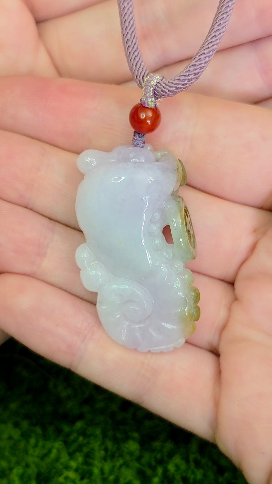 Lavender and Green Jadeite Seahorse Pendant Necklace