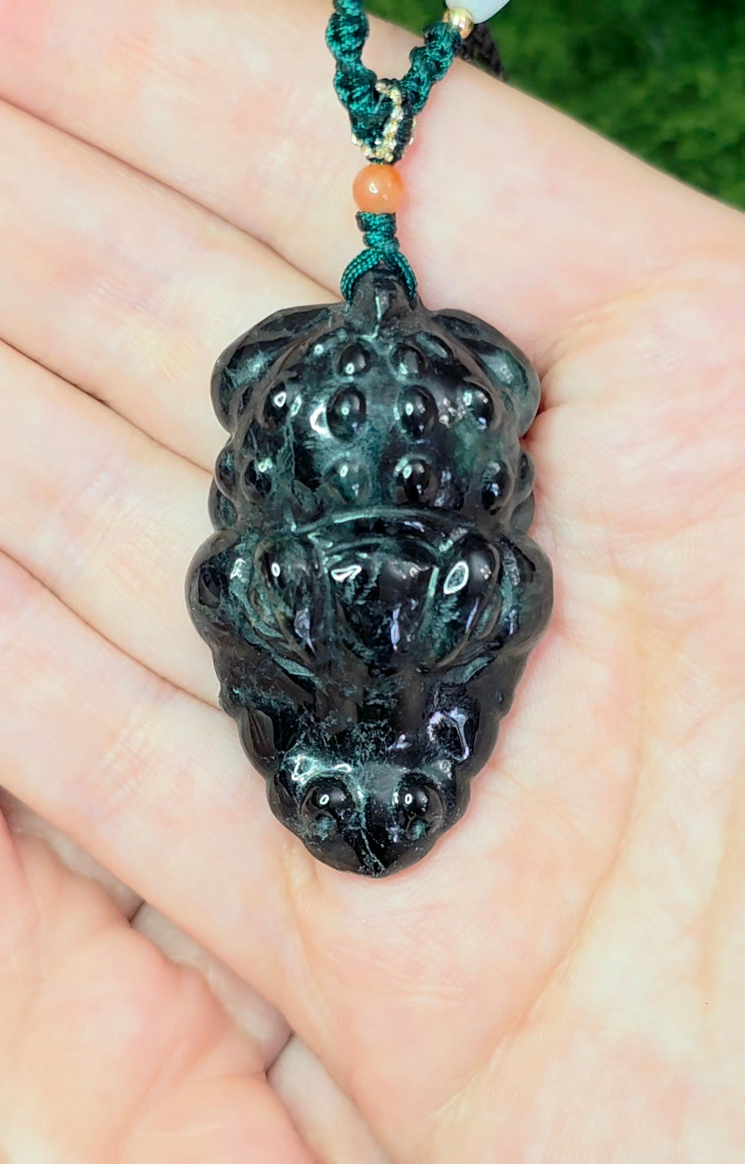 Dark Green Jadeite Alligator Pendant Necklace