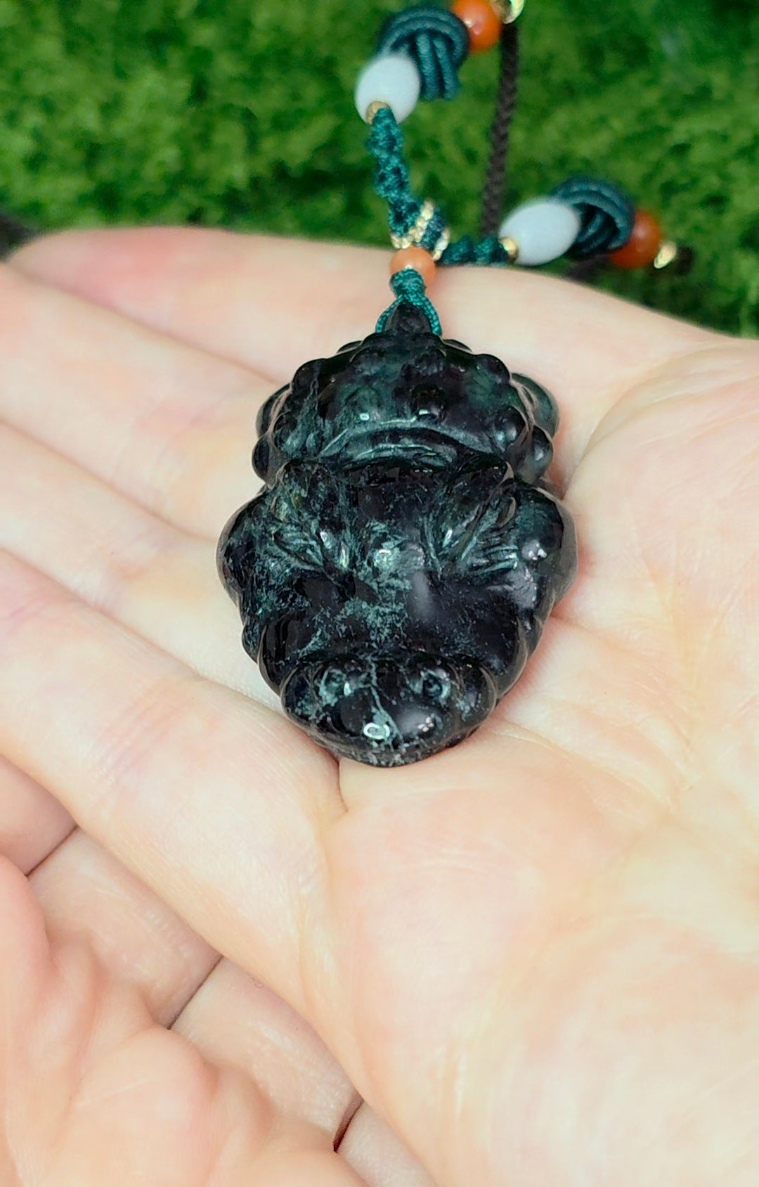 Dark Green Jadeite Alligator Pendant Necklace