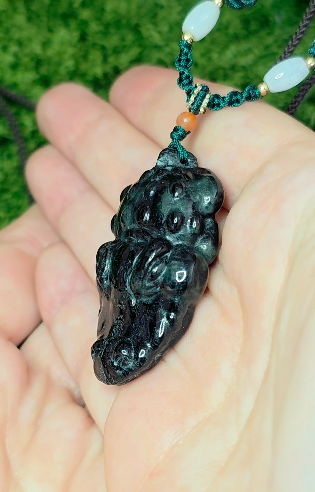Dark Green Jadeite Alligator Pendant Necklace
