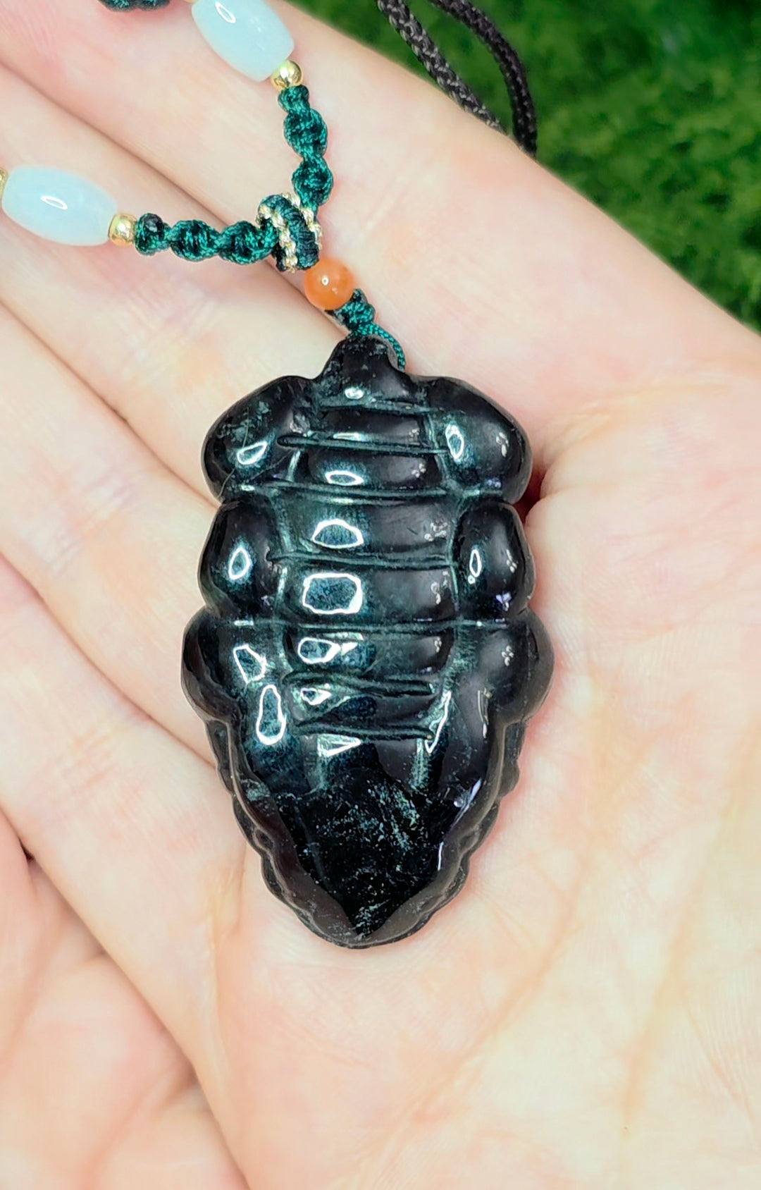 Dark Green Jadeite Alligator Pendant Necklace