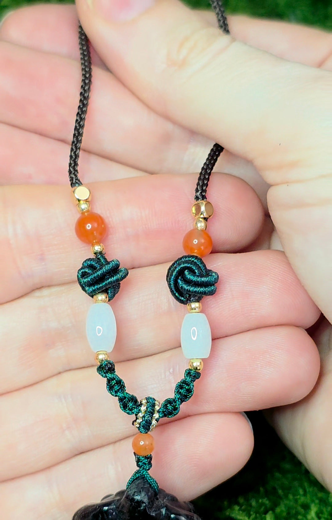Dark Green Jadeite Alligator Pendant Necklace