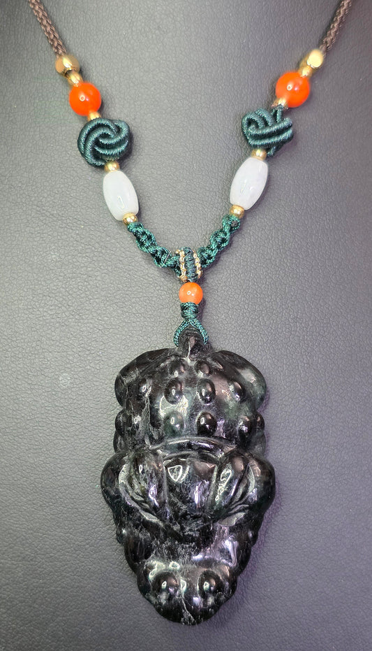 Dark Green Jadeite Alligator Pendant Necklace