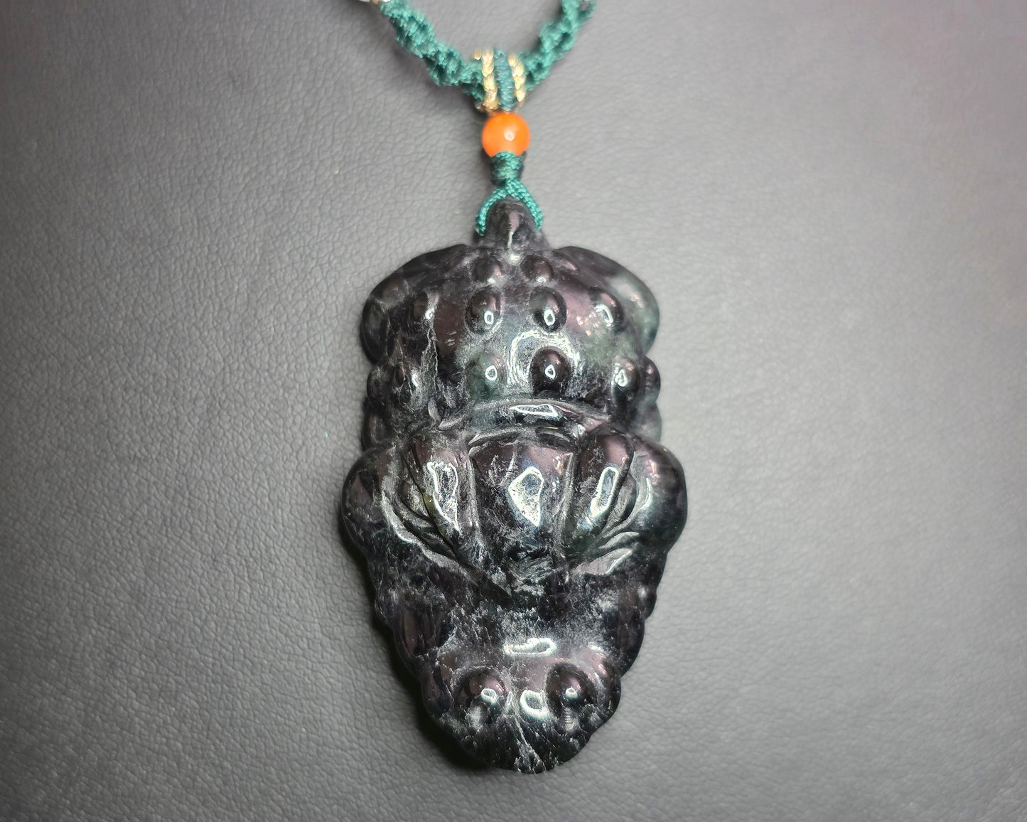 Dark Green Jadeite Alligator Pendant Necklace